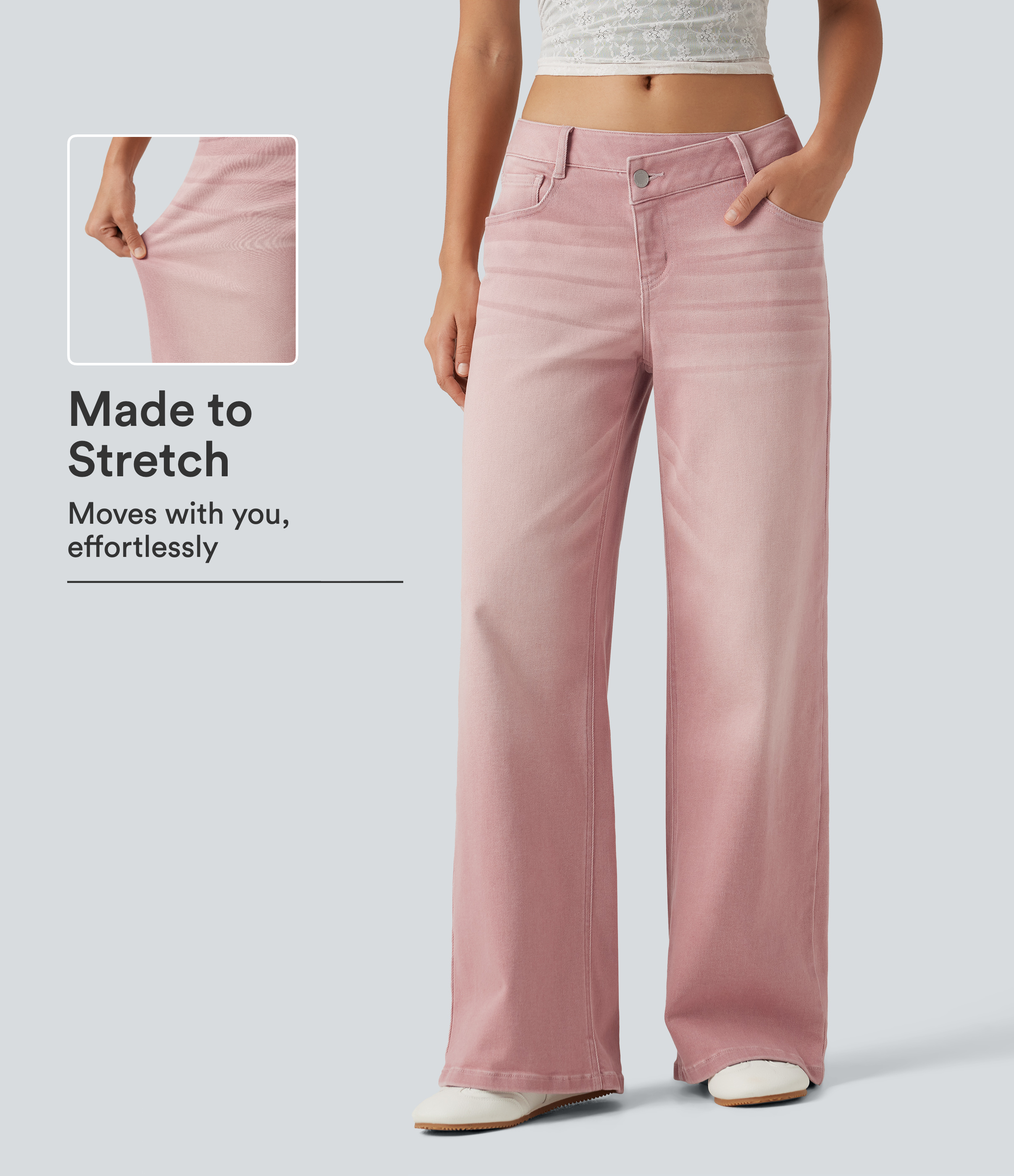 Low Rise Asymmetric Wide Leg Colorful Casual Jeans with Pockets