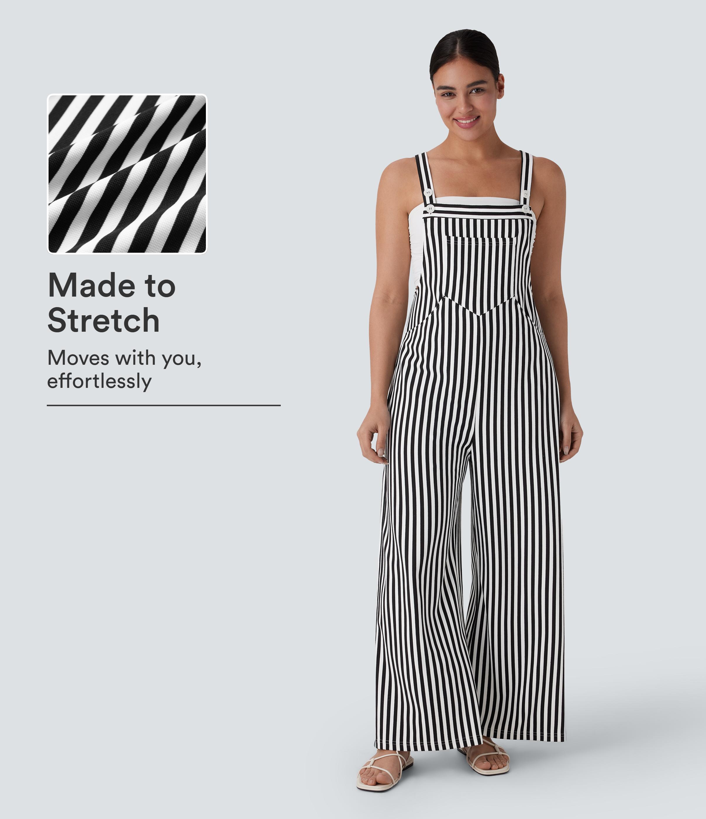 Pockets Stripe Waffle Overalls