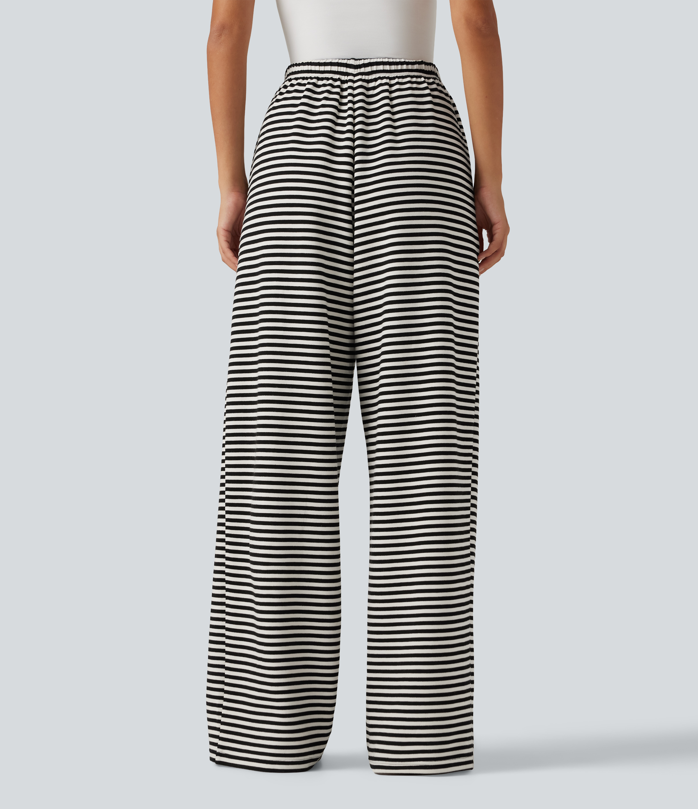 Monochrome Stripe Mid Rise Drawstring Wide Leg Stripe Casual Sweatpants with Pockets / 2