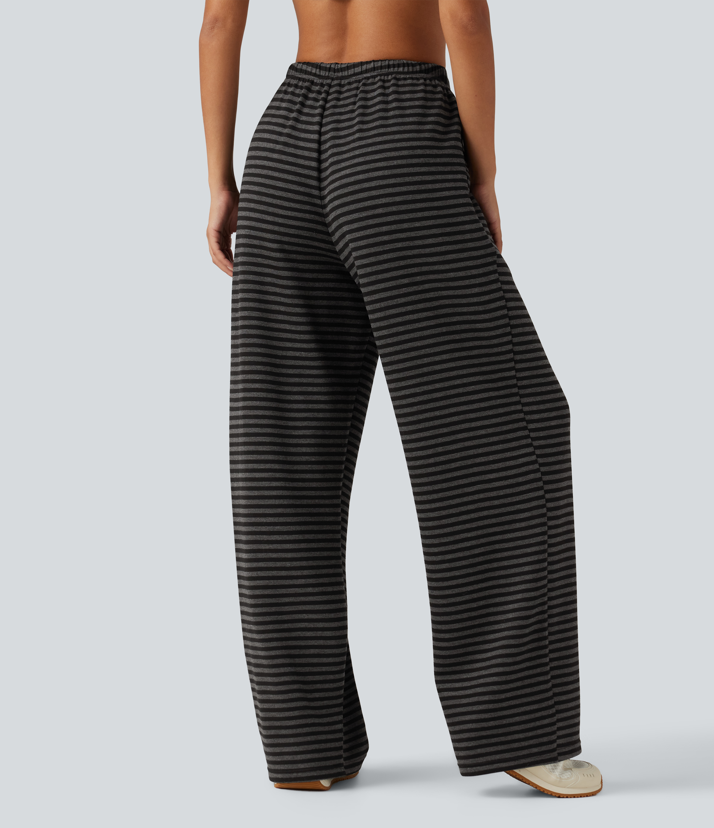 Twilight Stripe Lässige Jogginghose mit mittelhohem Bund, Seitentaschen, Kordelzug, Streifen und weitem Bein / 2