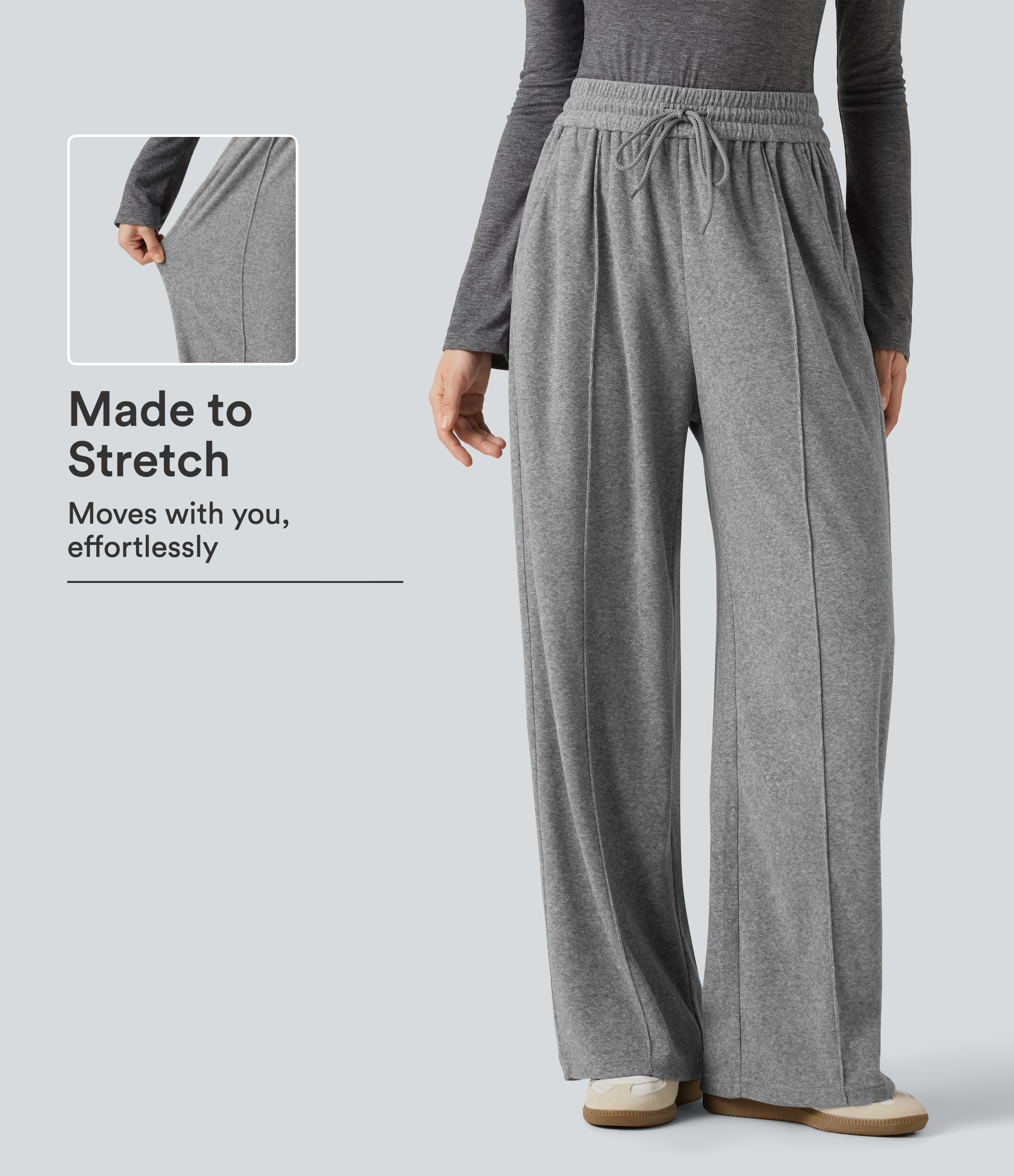 High Waisted Drawstring Wide Leg Casual Pants with Pockets
