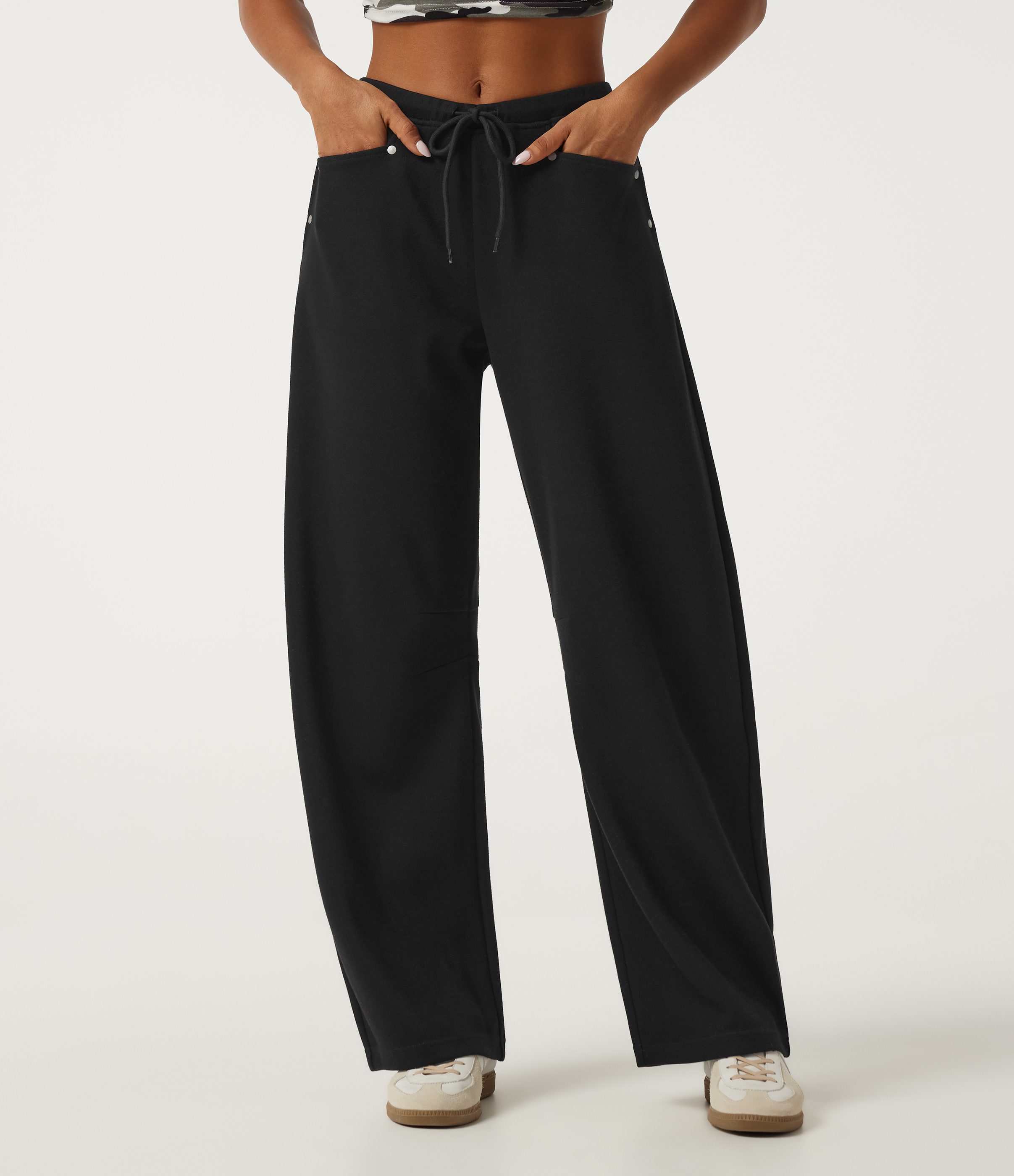 Jogging coupe barrel à taille mi-haute avec cordon de serrage et poches