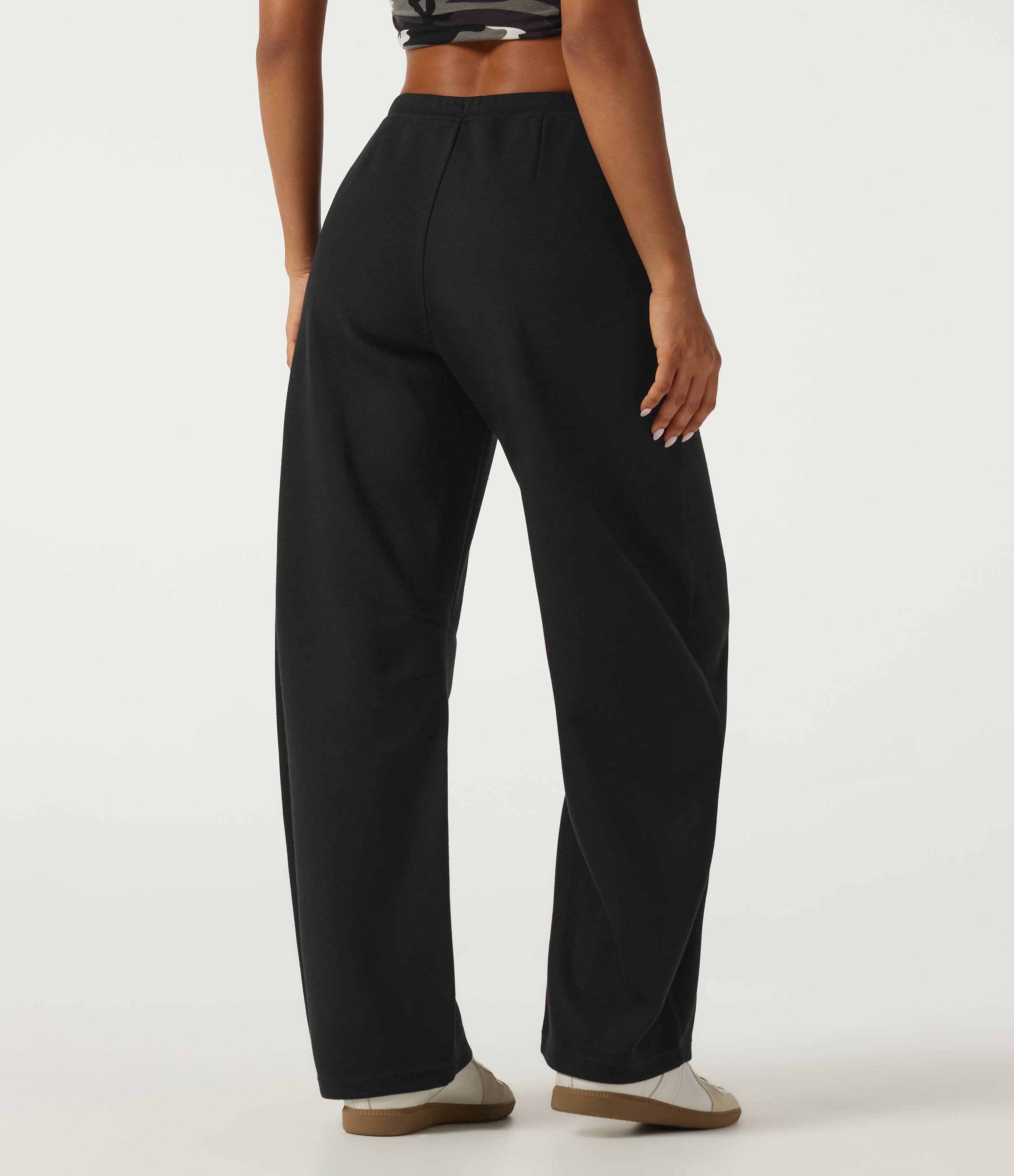 Noir Jogging coupe barrel à taille mi-haute avec cordon de serrage et poches / 2