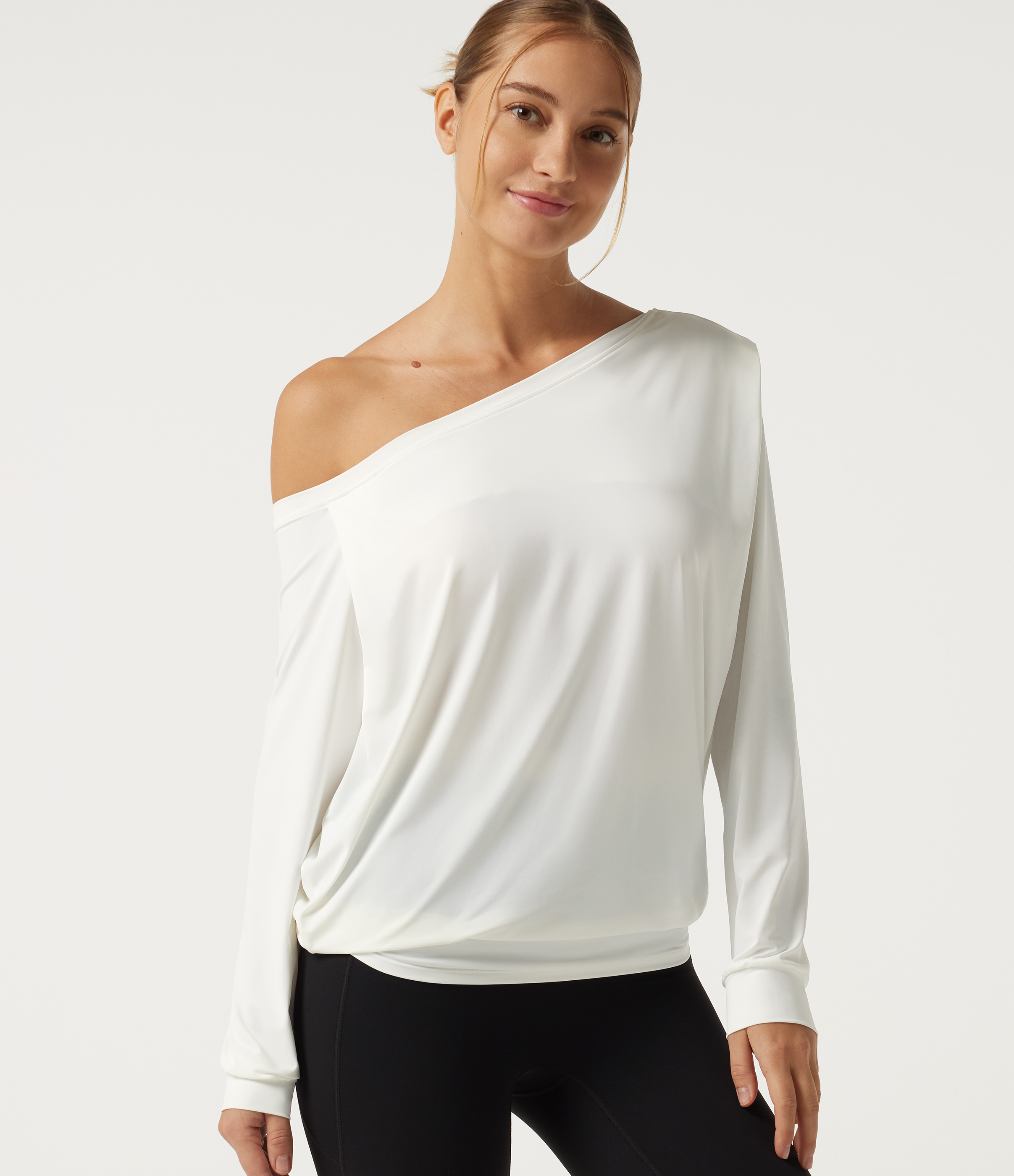 One Shoulder Long Sleeve Pleated InstantCool Yoga Sports Top-UPF50+
