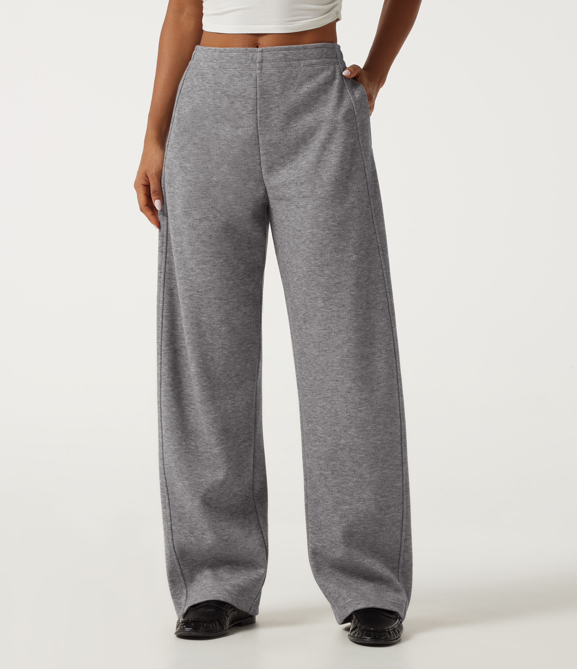 Mid Rise Inner Drawstring Barrel Leg Casual Sweatpants with Pockets