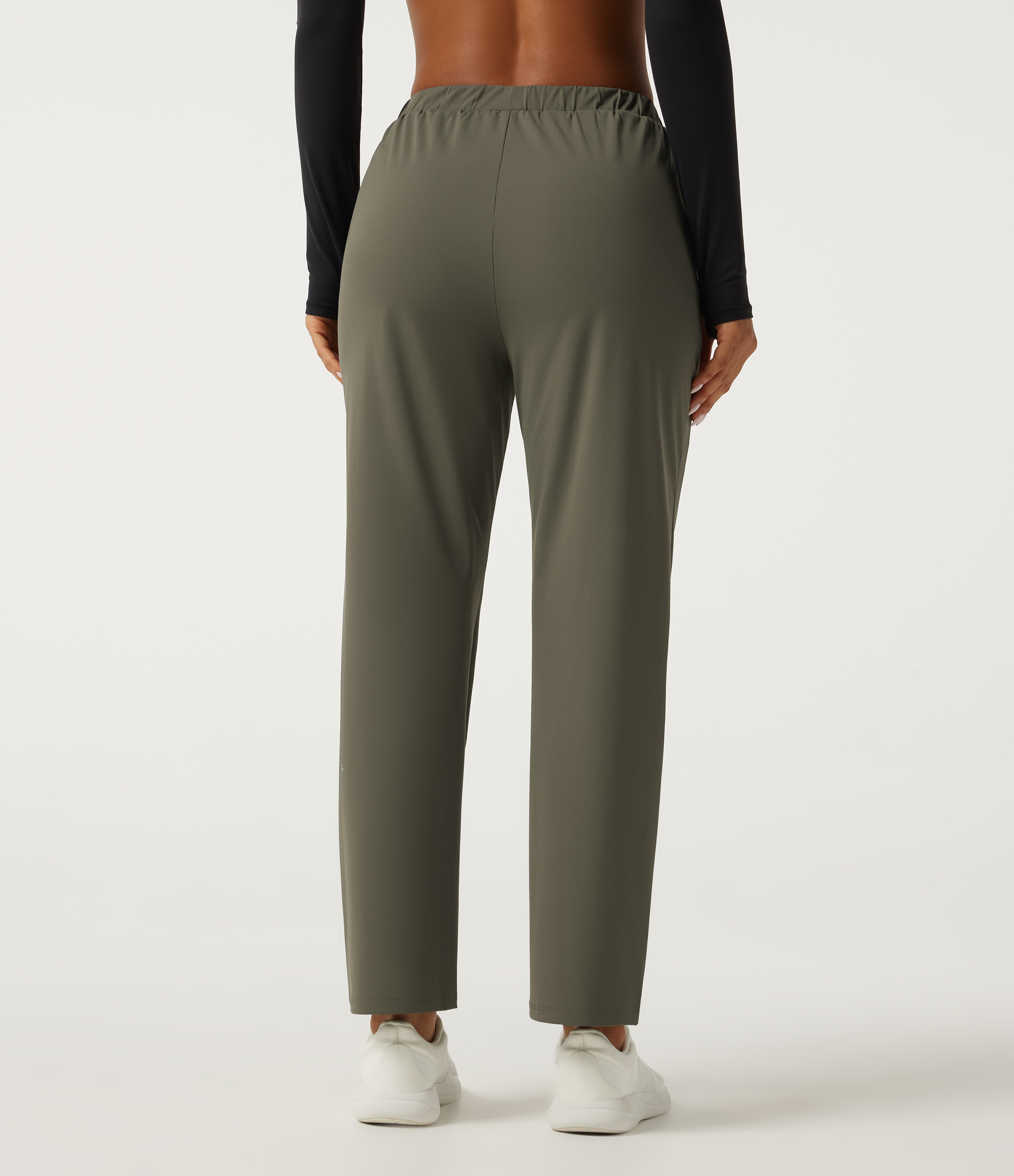 Grass Grey Green Wrinkle Recovery Mid Rise Quick Dry Workout Pants with Pockets / 2