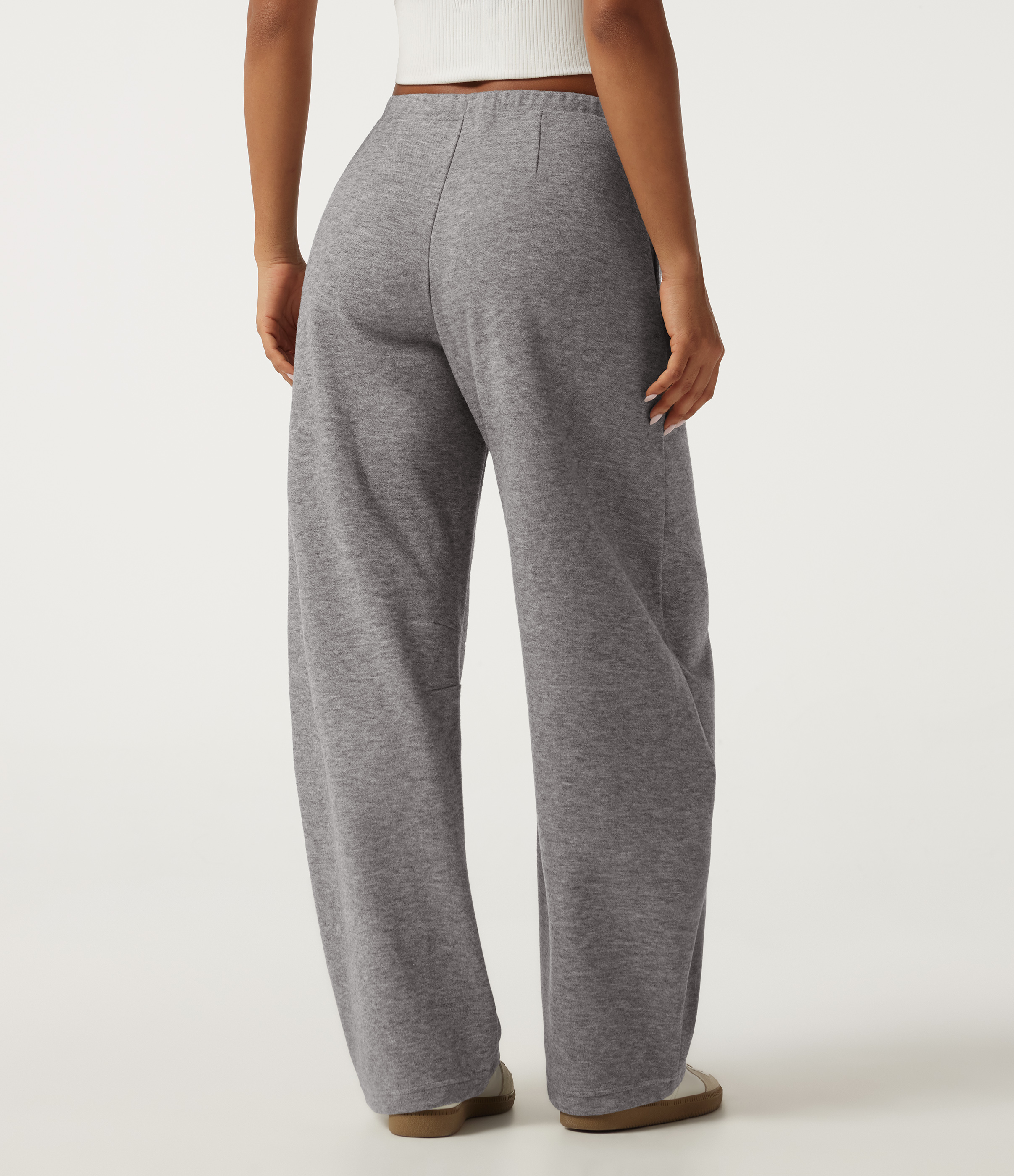 Fog Gray Mid Rise Drawstring Barrel Leg Casual Sweatpants with Pockets / 2