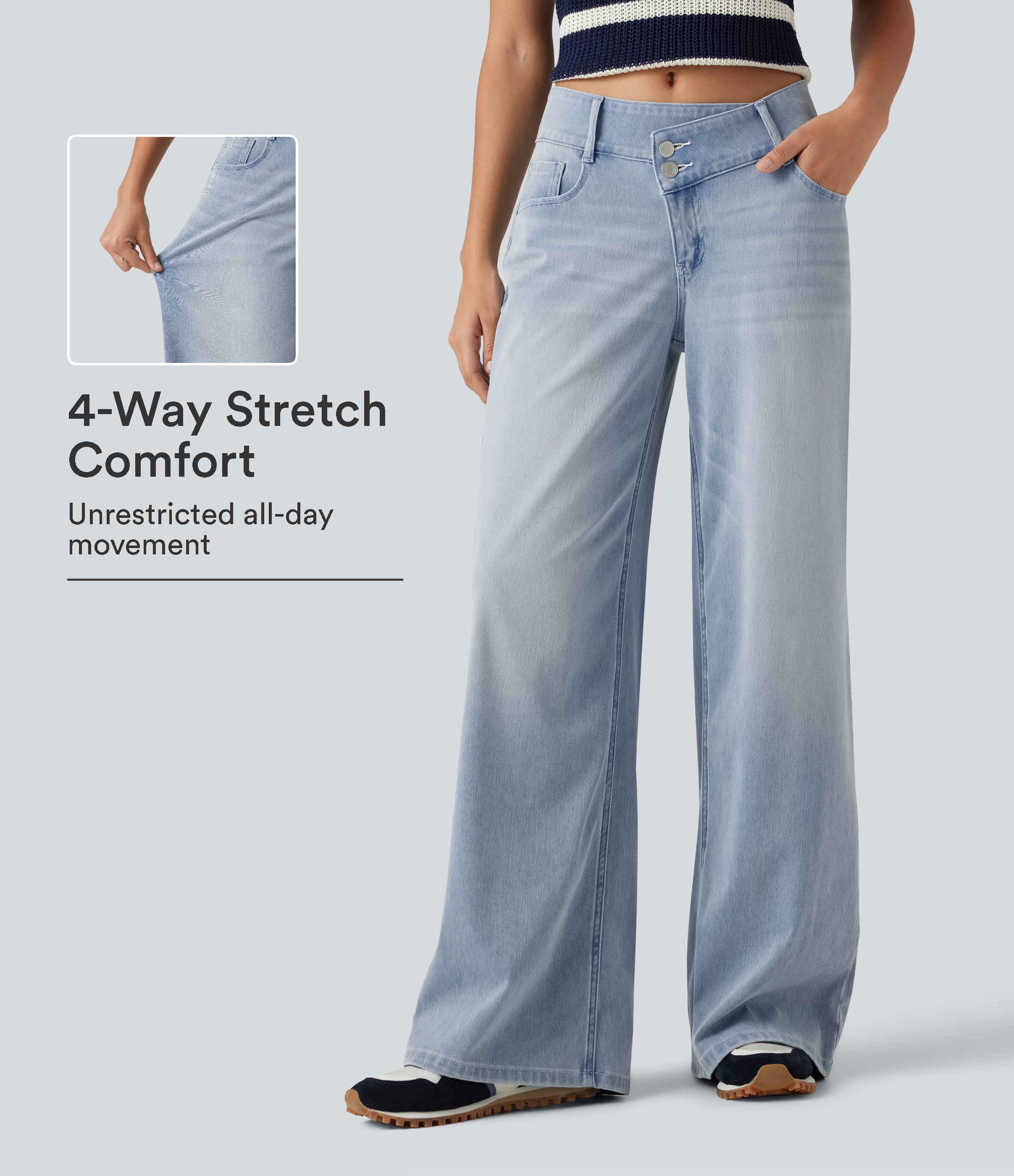 Halara Flex™ Mid Rise Asymmetric Wide Leg Casual Jeans with Pockets