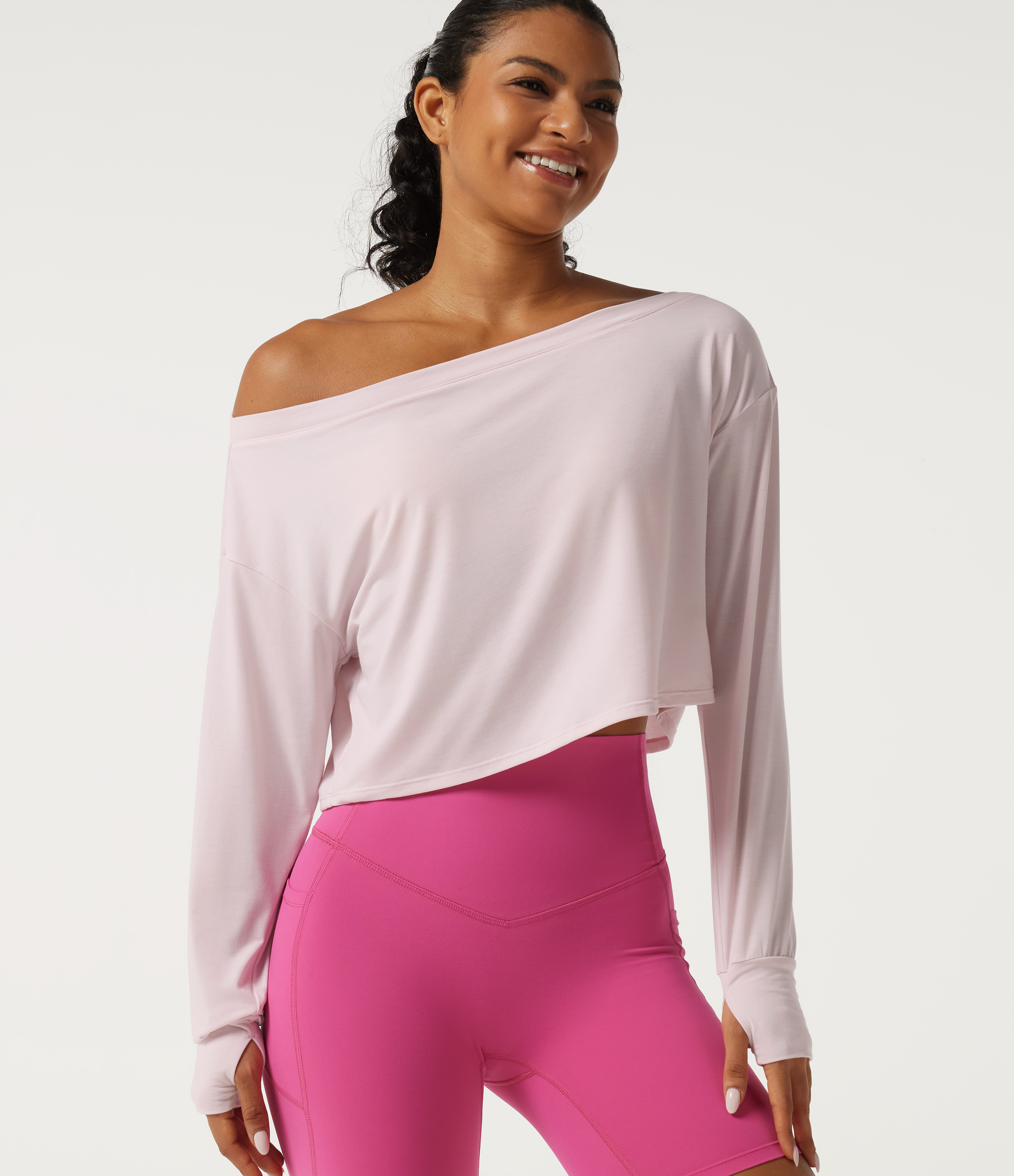 One Shoulder Long Sleeve Thumb Hole Quick Dry Yoga Sports Top