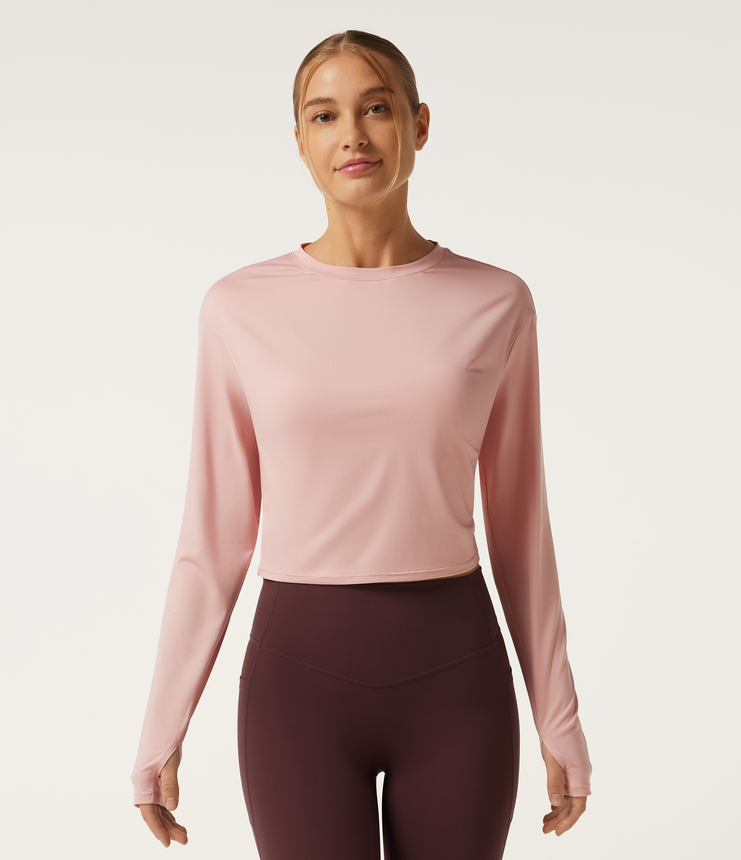 Peach Whip Yoga-Sporttop mit rundem Halsausschnitt, langen Ärmeln und Cut-out / 2