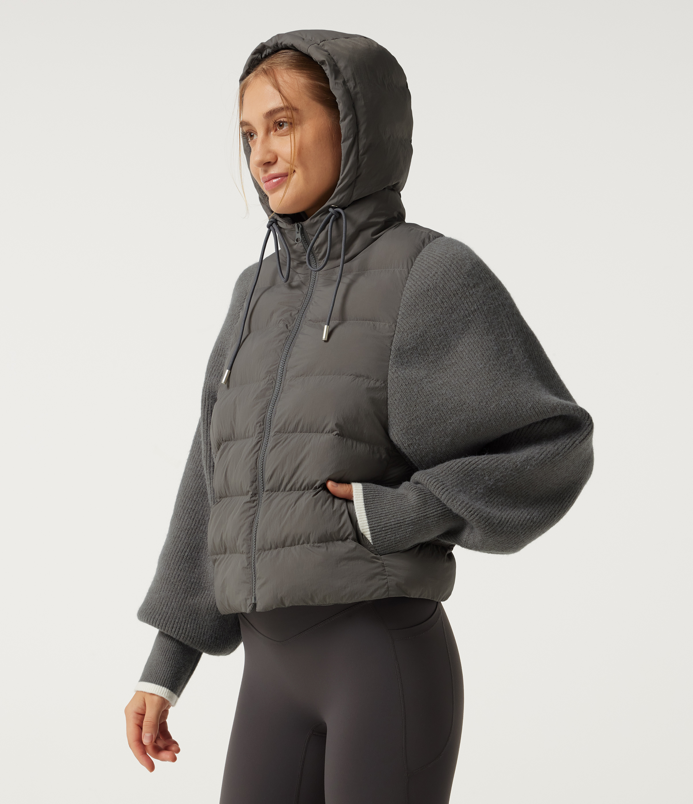 Hooded Batwing Long Sleeve Casual Padded Jacket with Pockets