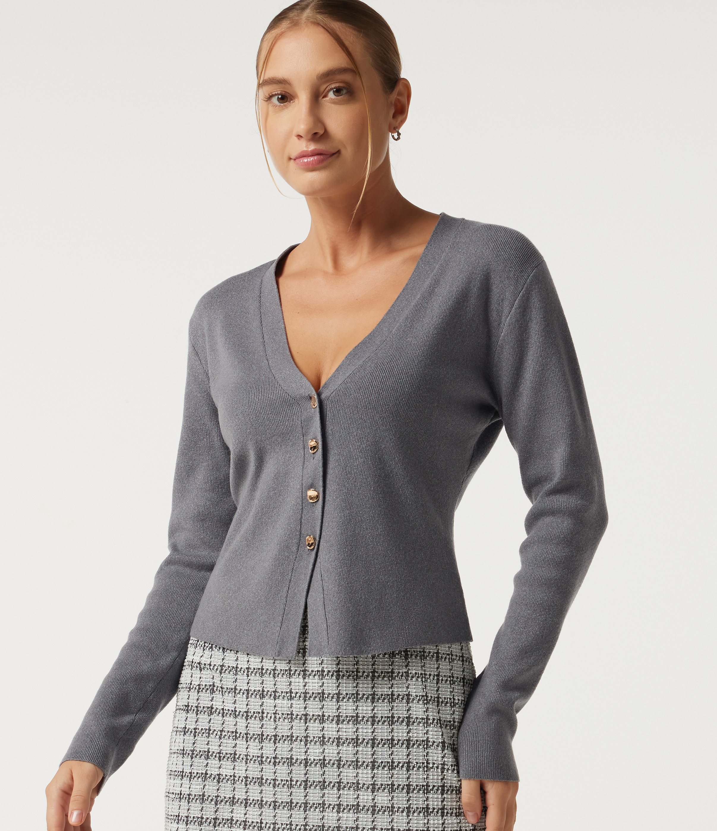 V Neck Long Sleeve Slim Work Cardigans