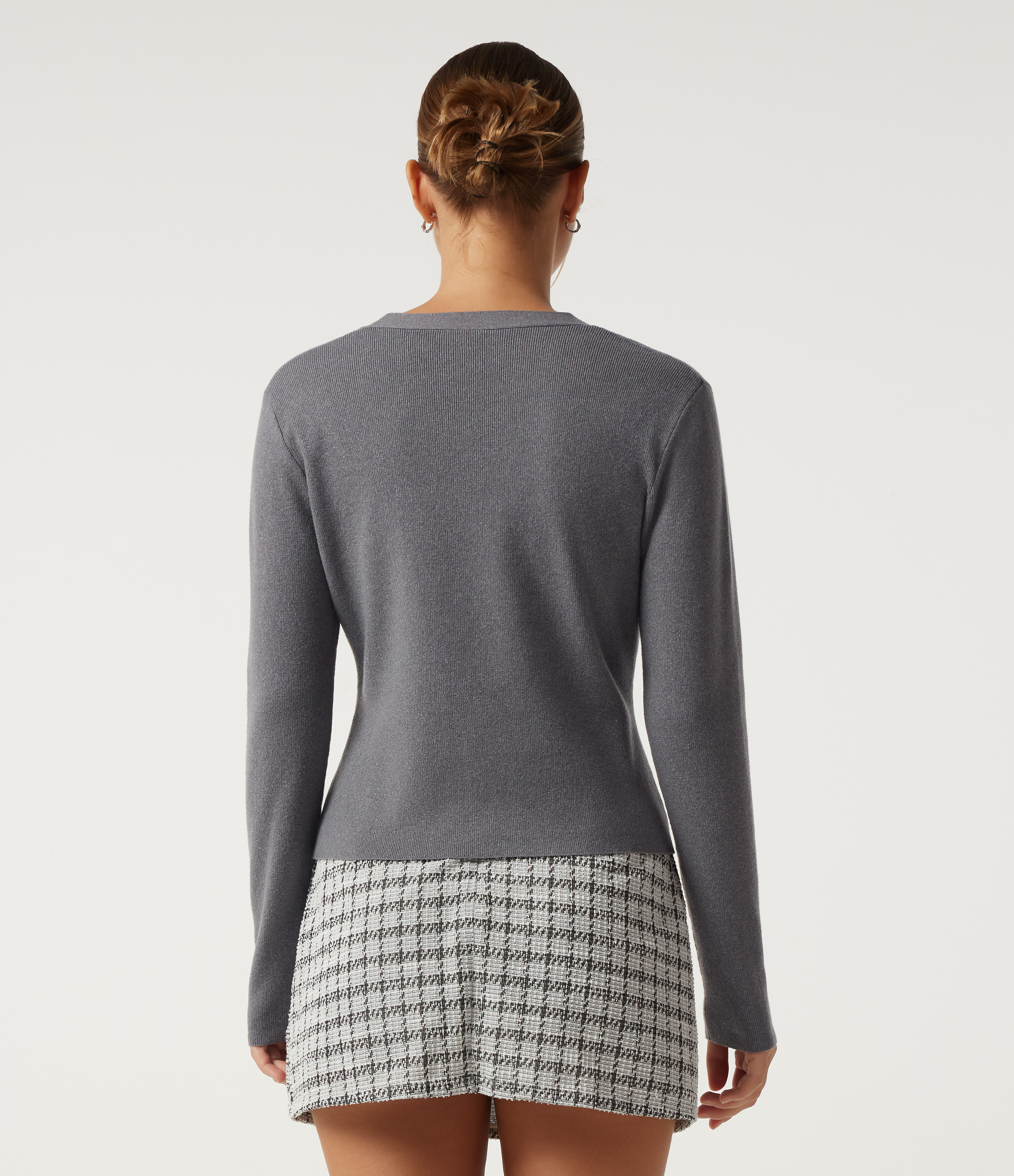 Grey V Neck Long Sleeve Slim Work Cardigans / 2