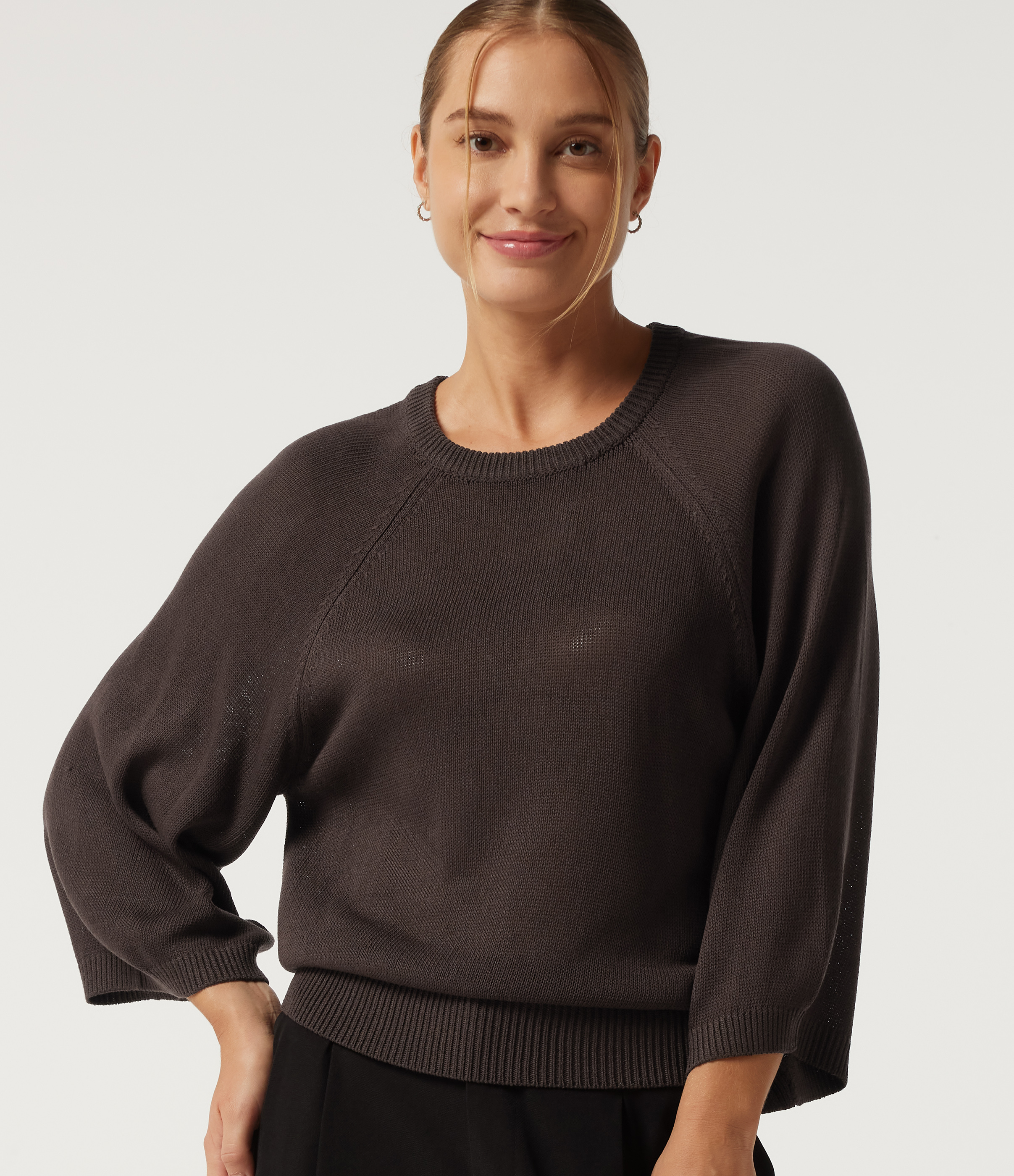 Round Neck Long Sleeve Work Sweater