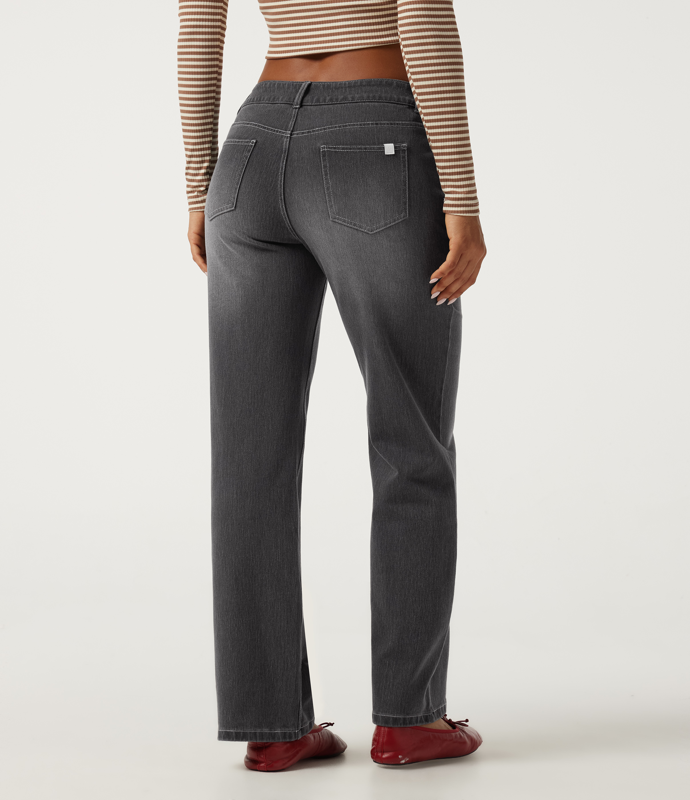 Cool Gray Denim Halara Flex™ Asymmetric Low Rise Straight Leg Casual Jeans with Pockets / 2