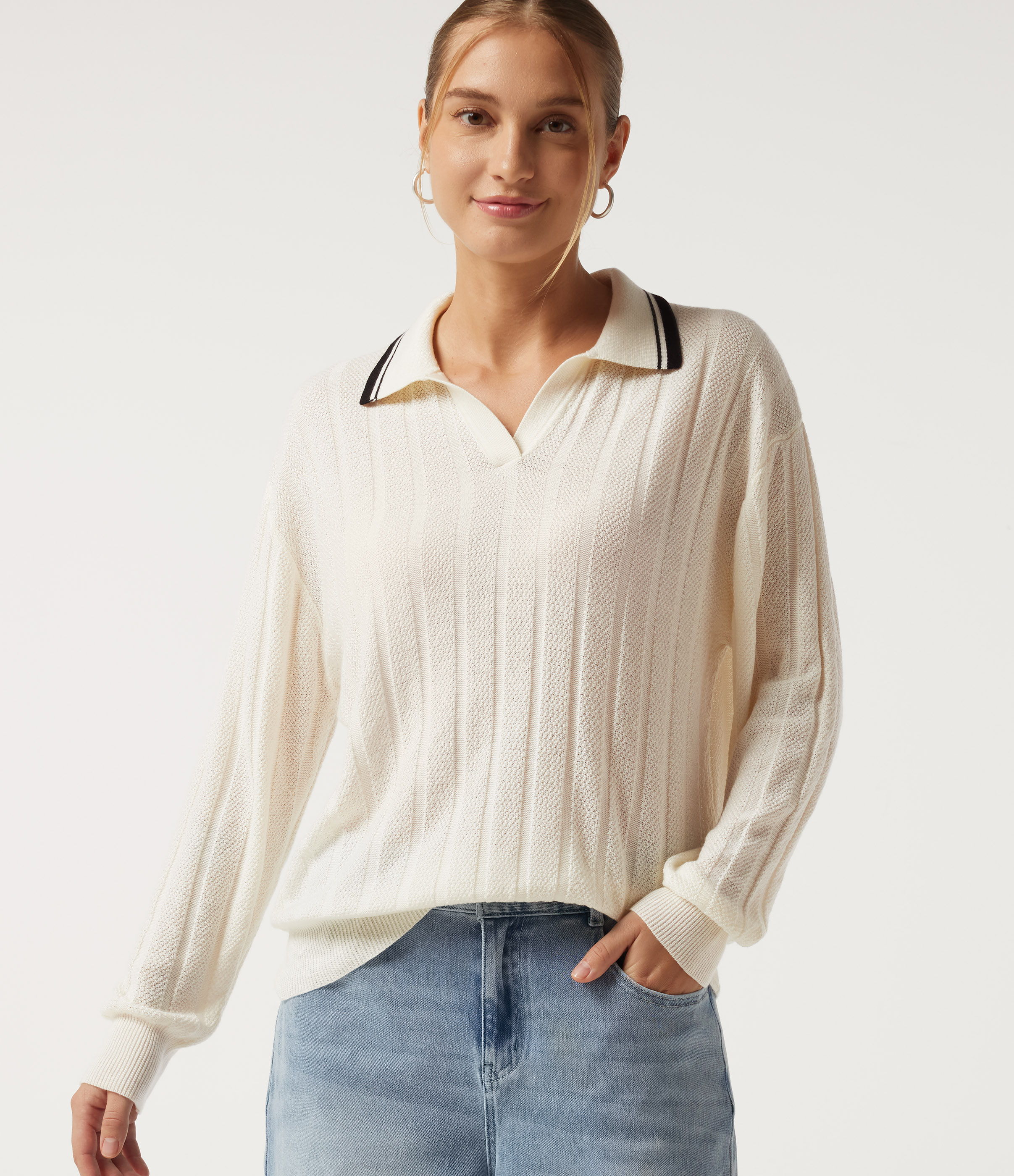Long Sleeve Color Block Work Sweater