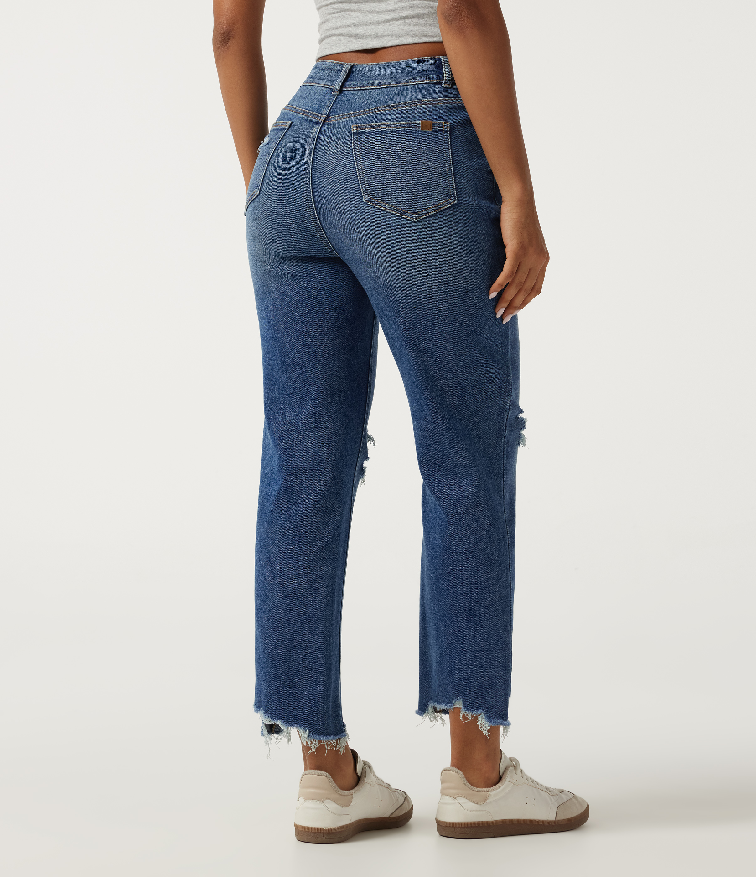 Tide Blue Denim High Waisted Tapered Casual Jeans with Pockets / 2