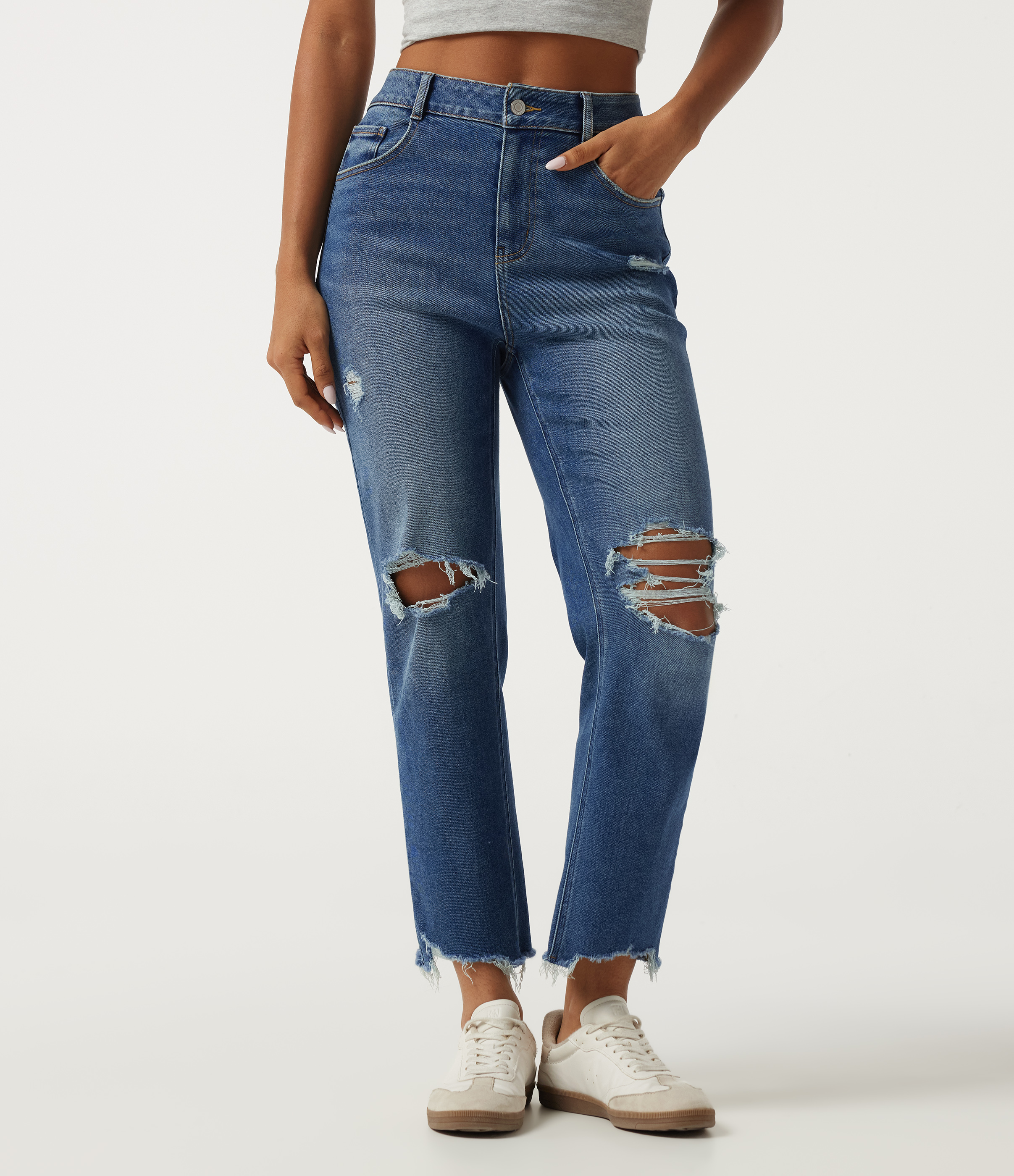 High Waisted Tapered Casual Jeans with Pockets