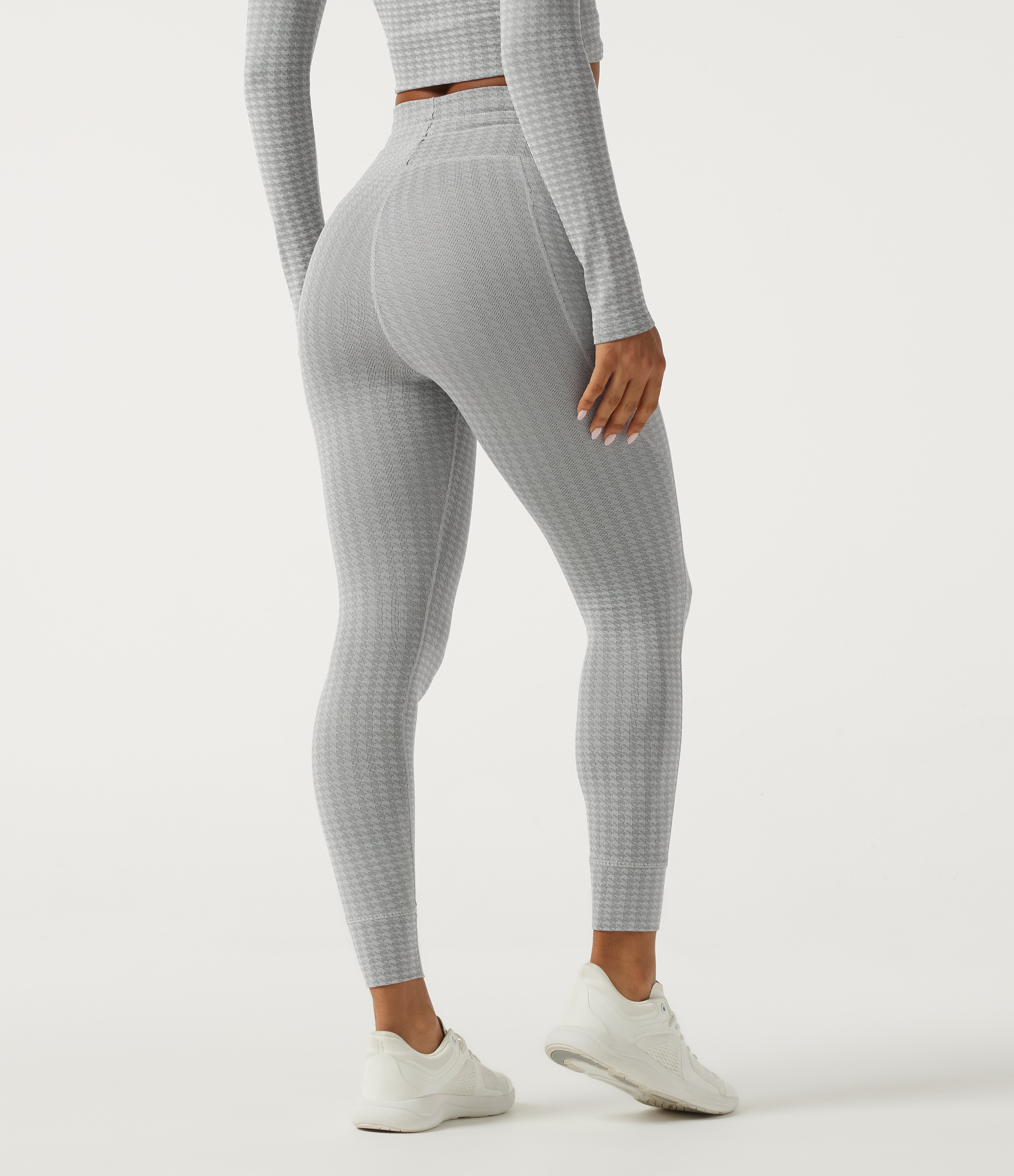 Fog Grey Stripe High Waisted Houndstooth Drawstring Yoga Legging with Pockets / 2
