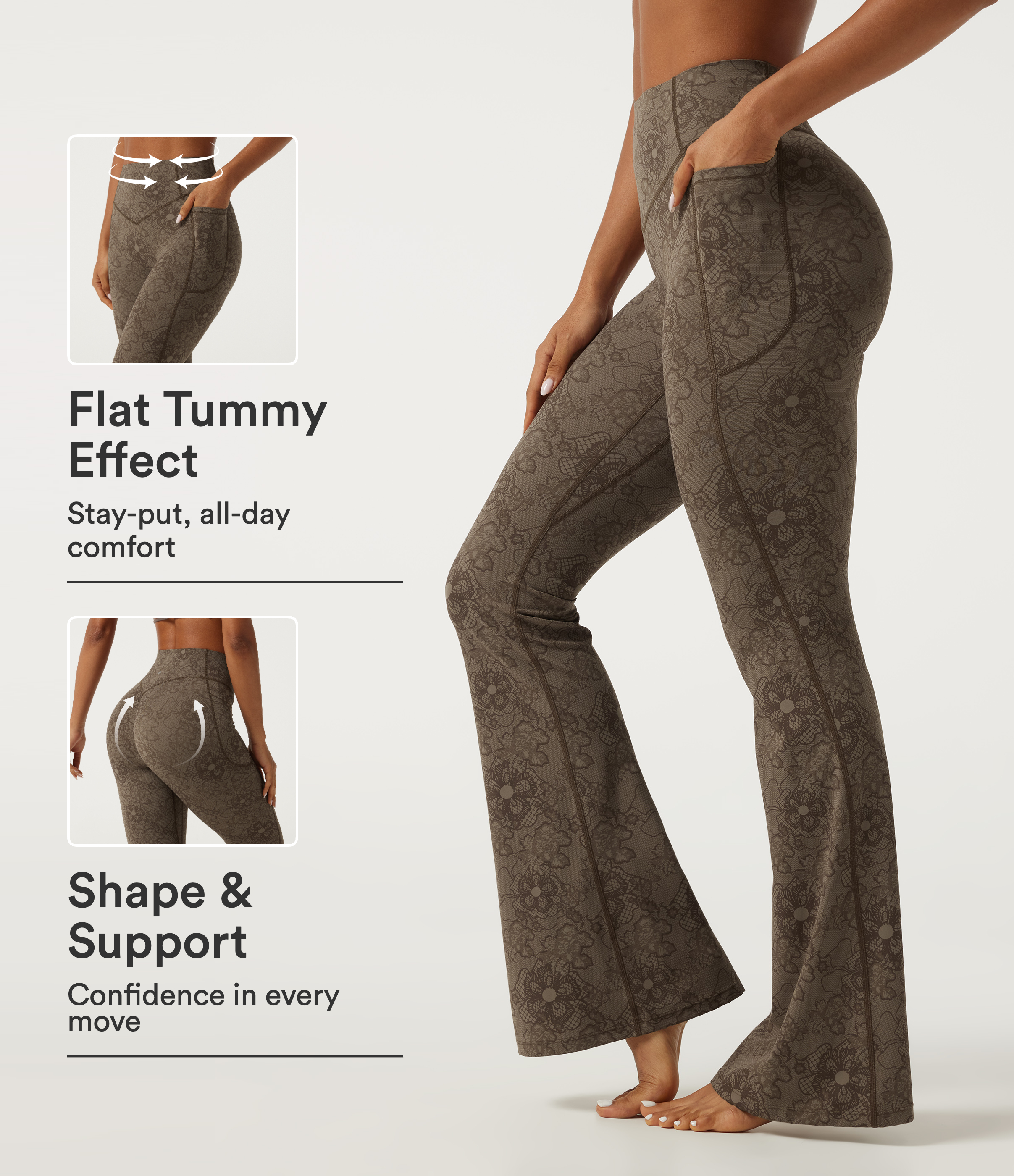 Halara UltraSculpt™ High Waisted Tummy Control Butt Lifting Contrast Lace Flare Yoga Leggings with Pockets