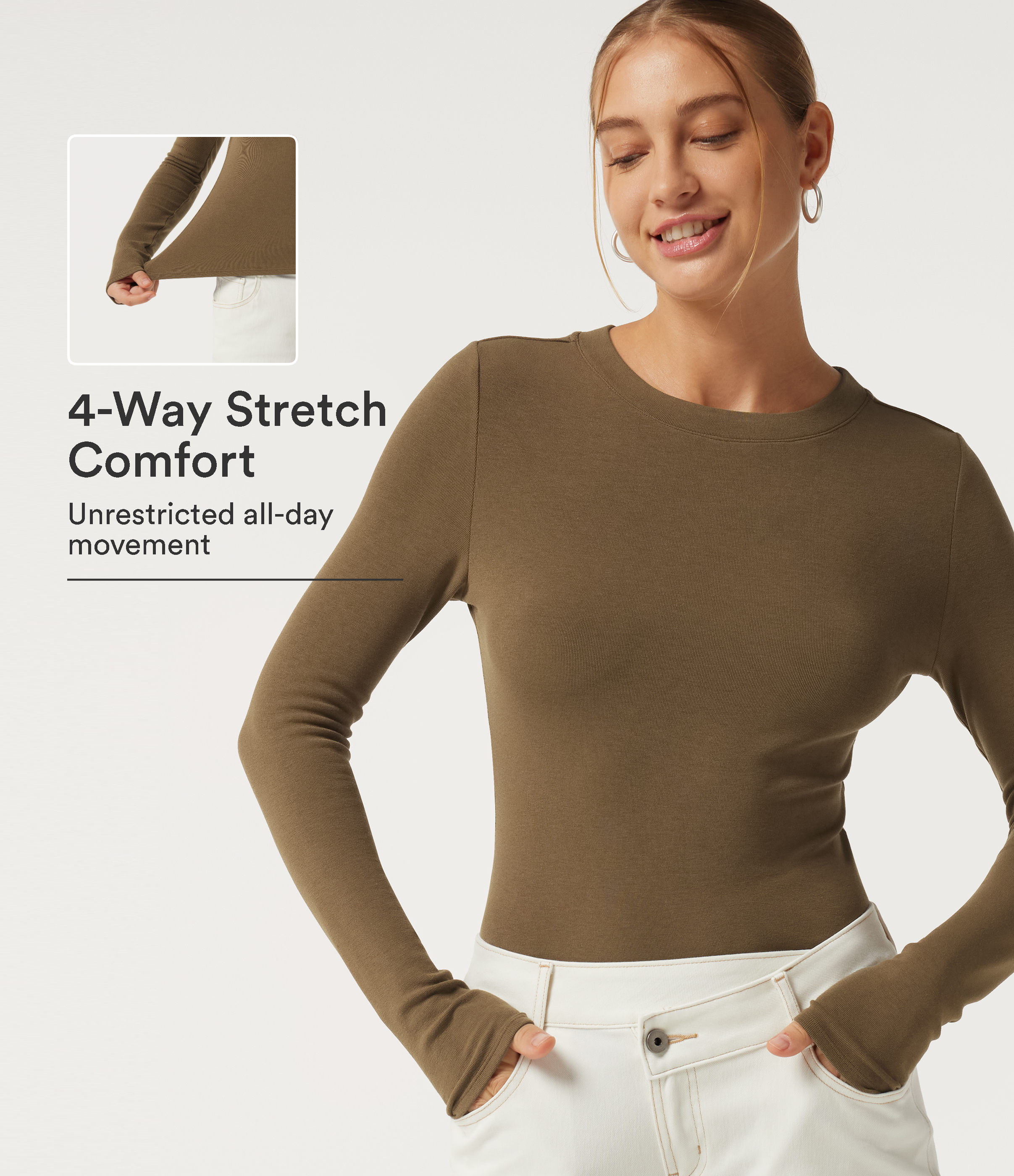 Round Neck Long Sleeve Thermal Casual Top