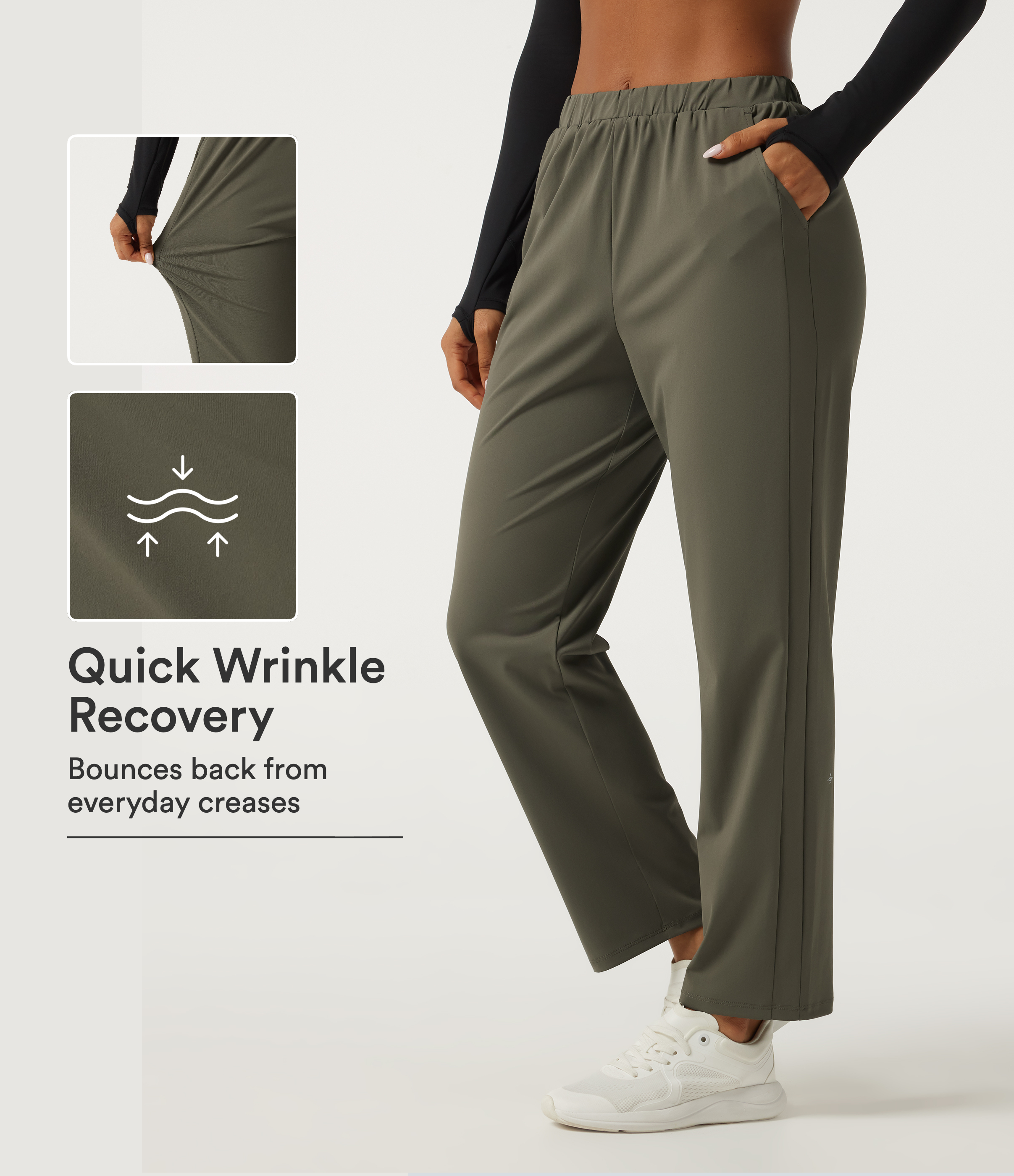 Wrinkle Recovery Mid Rise Quick Dry Workout Pants with Pockets