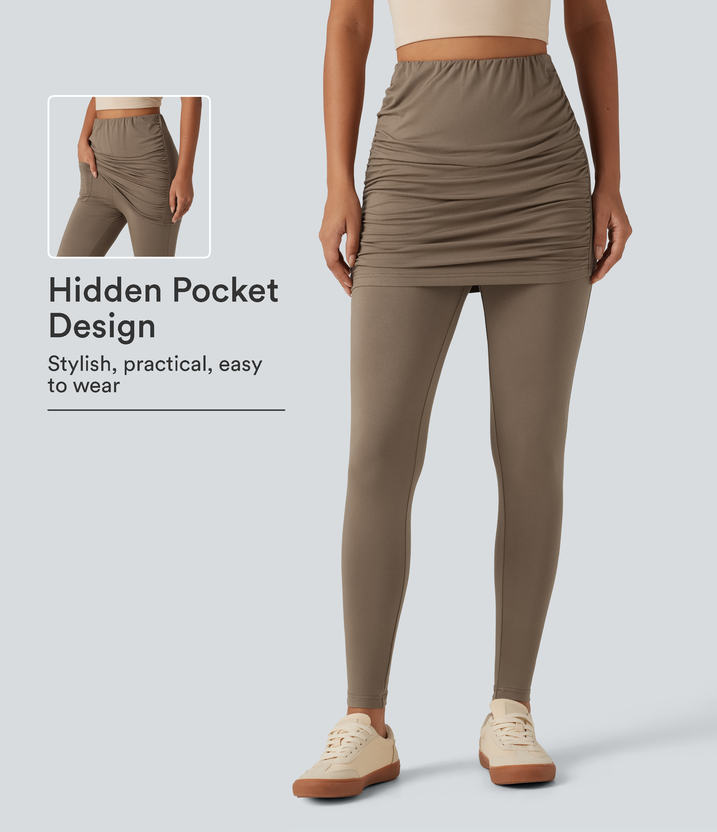 High Waisted Skinny Casual Skirted Leggings with Pocket
