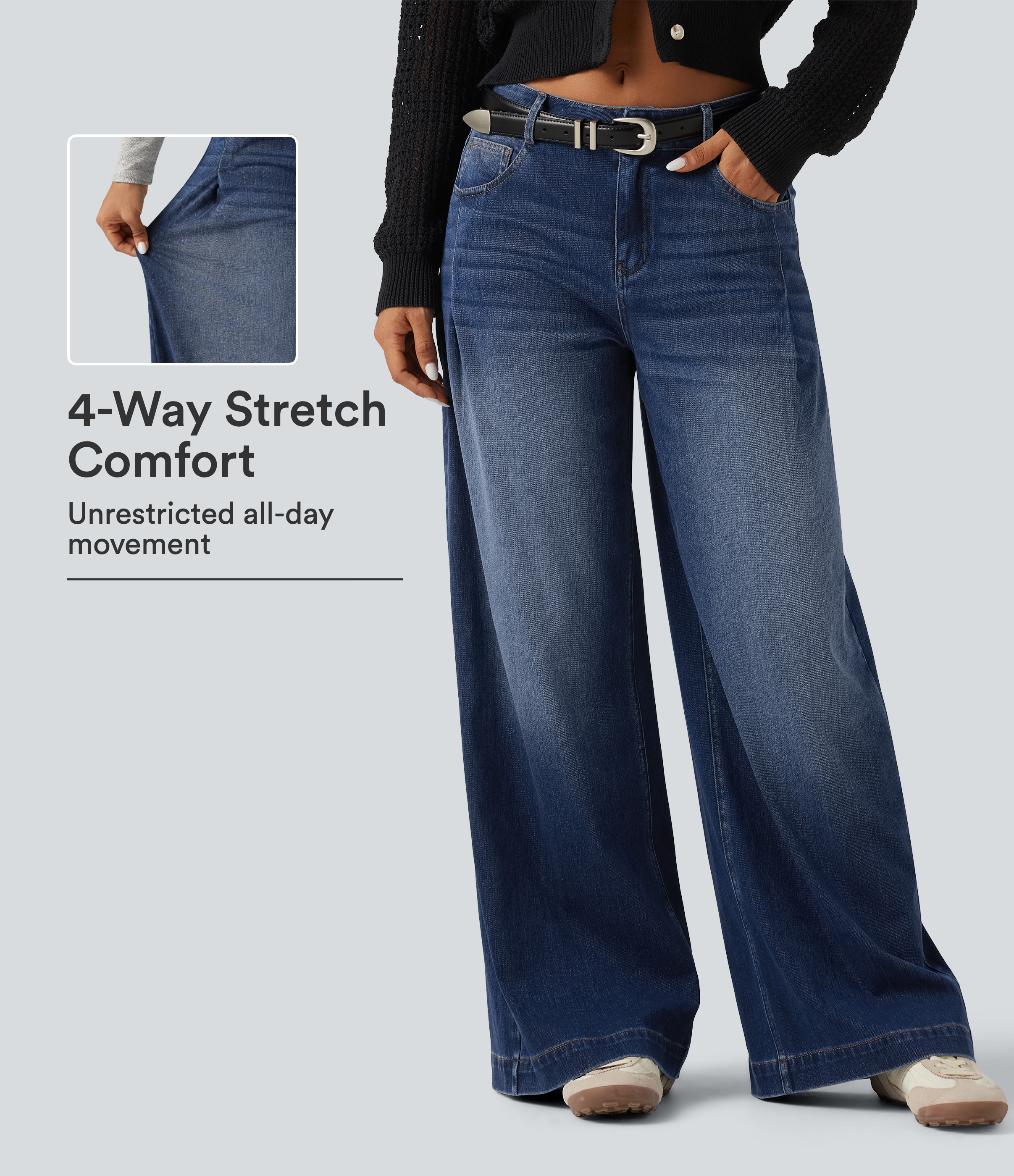 Estate Blue Denim Halara Flex™ Mid Rise Baggy Casual Jeans with Pockets / 1