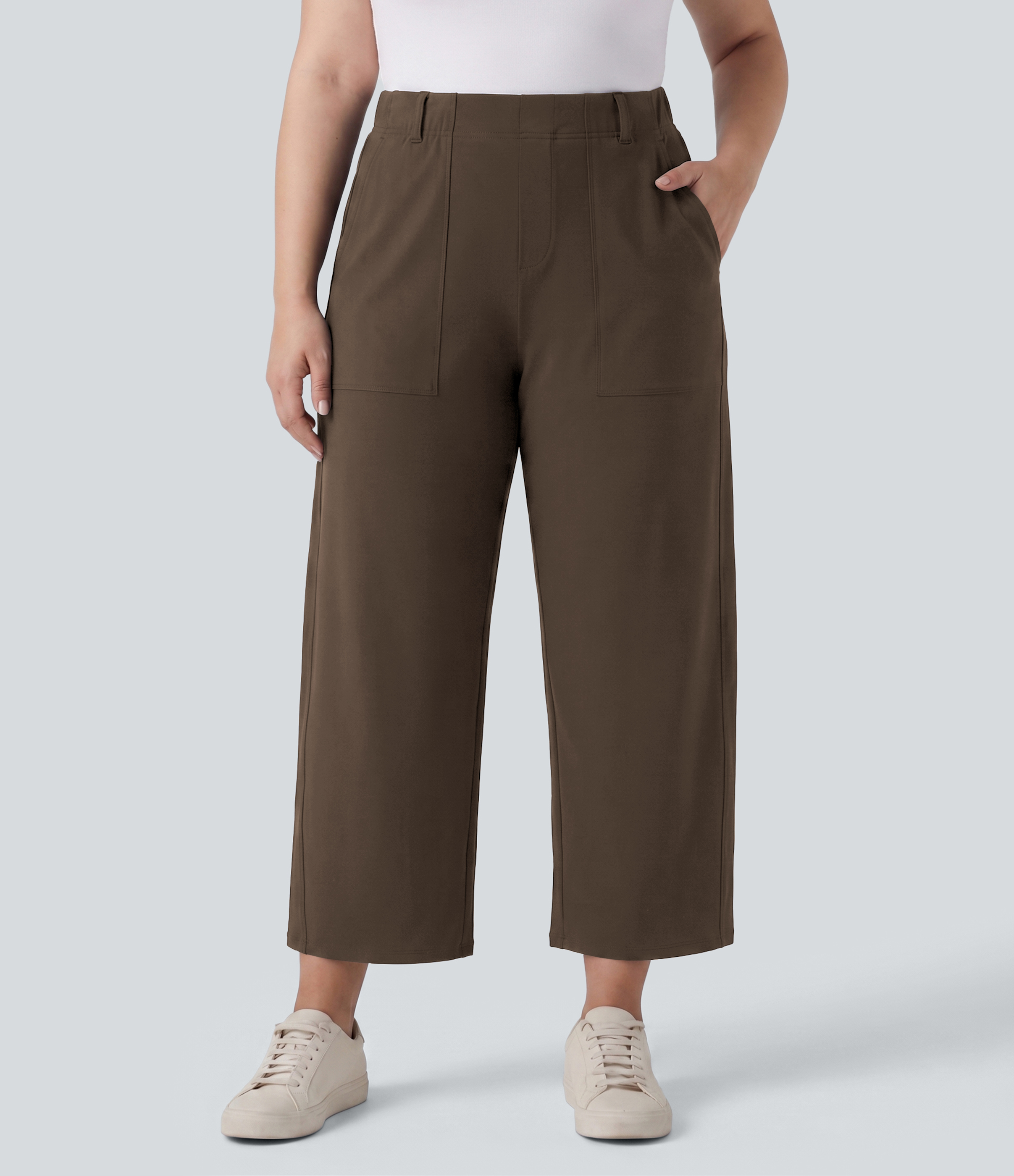 Plus Size DayStretch High Waisted Barrel Leg Casual Pants with Pockets