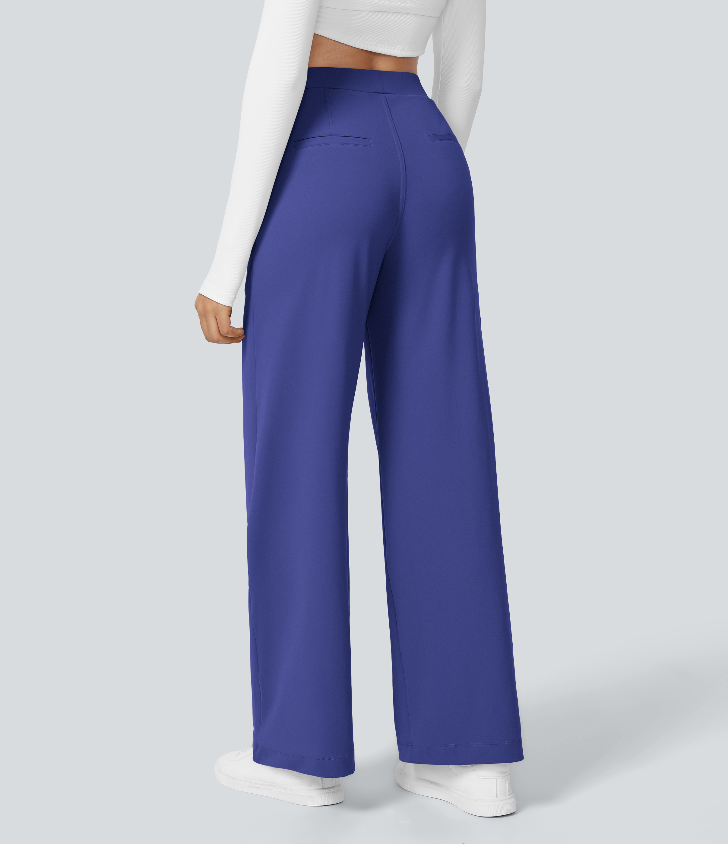 Halara Flex™ plissierte dehnbare Stoffhose mit hohem Bund, Seitentaschen und geradem Bein