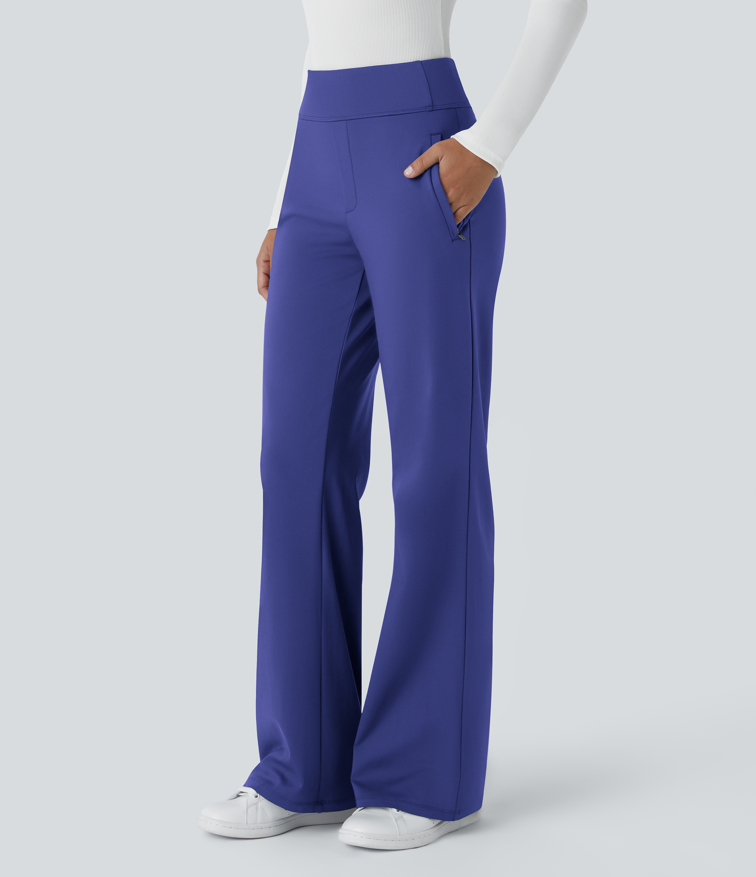 Pantalon tailleur évasé taille mi-haute Halara Flex™ DayStretch avec zip latéral et poches