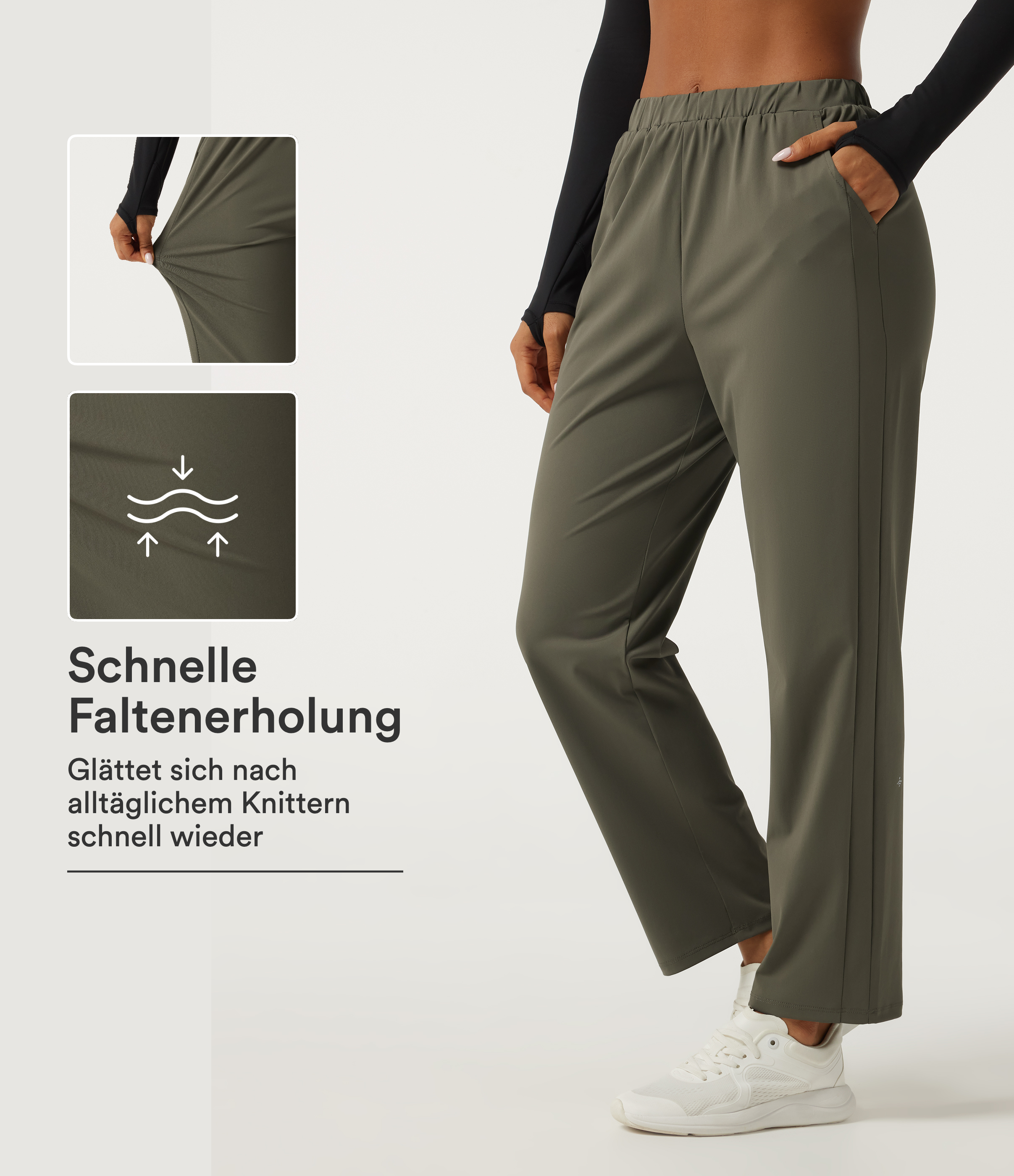 Bürohose mit mittelhohem Bund und Seitentaschen - selbstglättend, schnelltrocknend