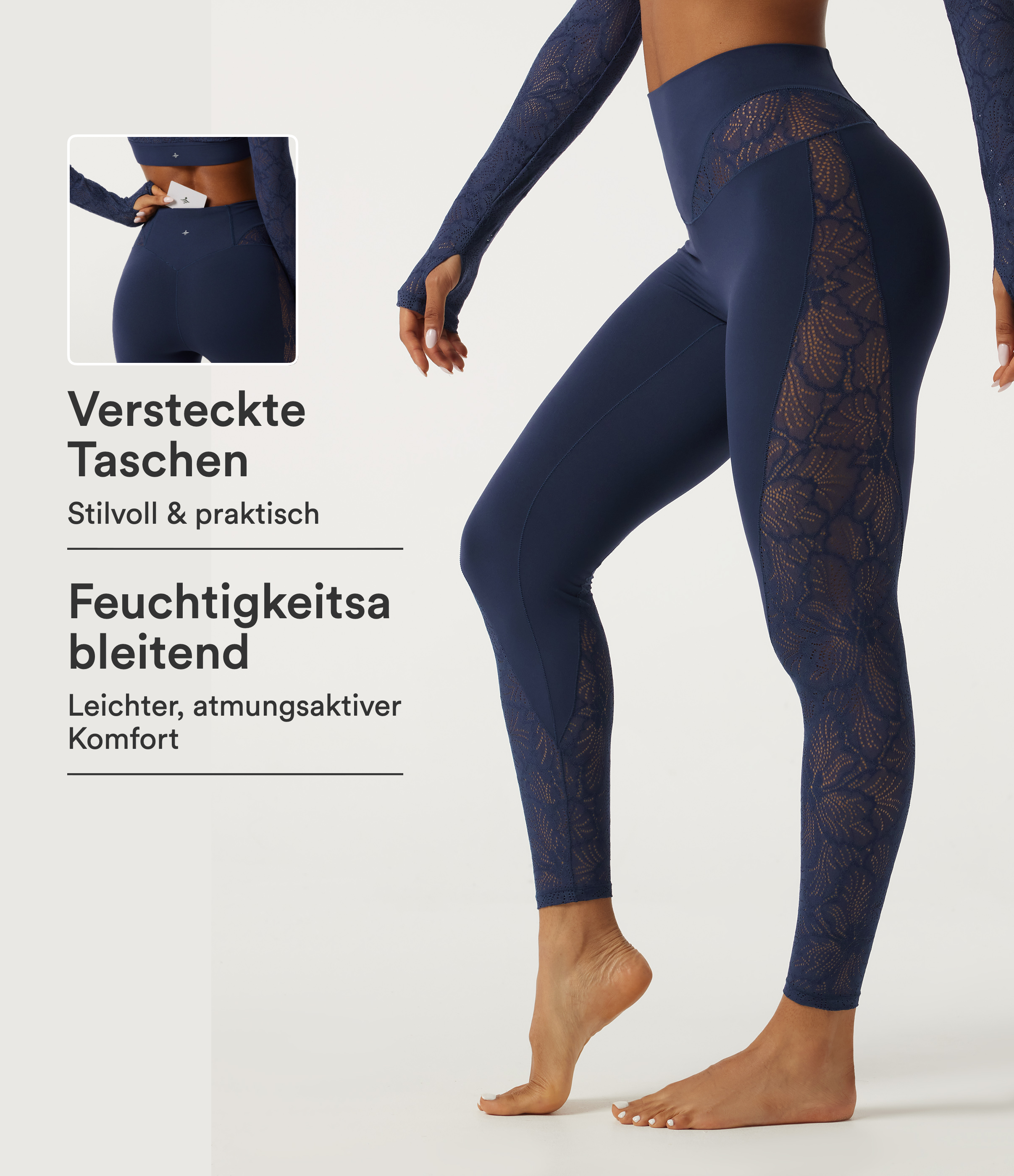 SoftlyZero™ - Yoga-Leggings mit hohem Bund, Bundtasche und Kontrastspitze