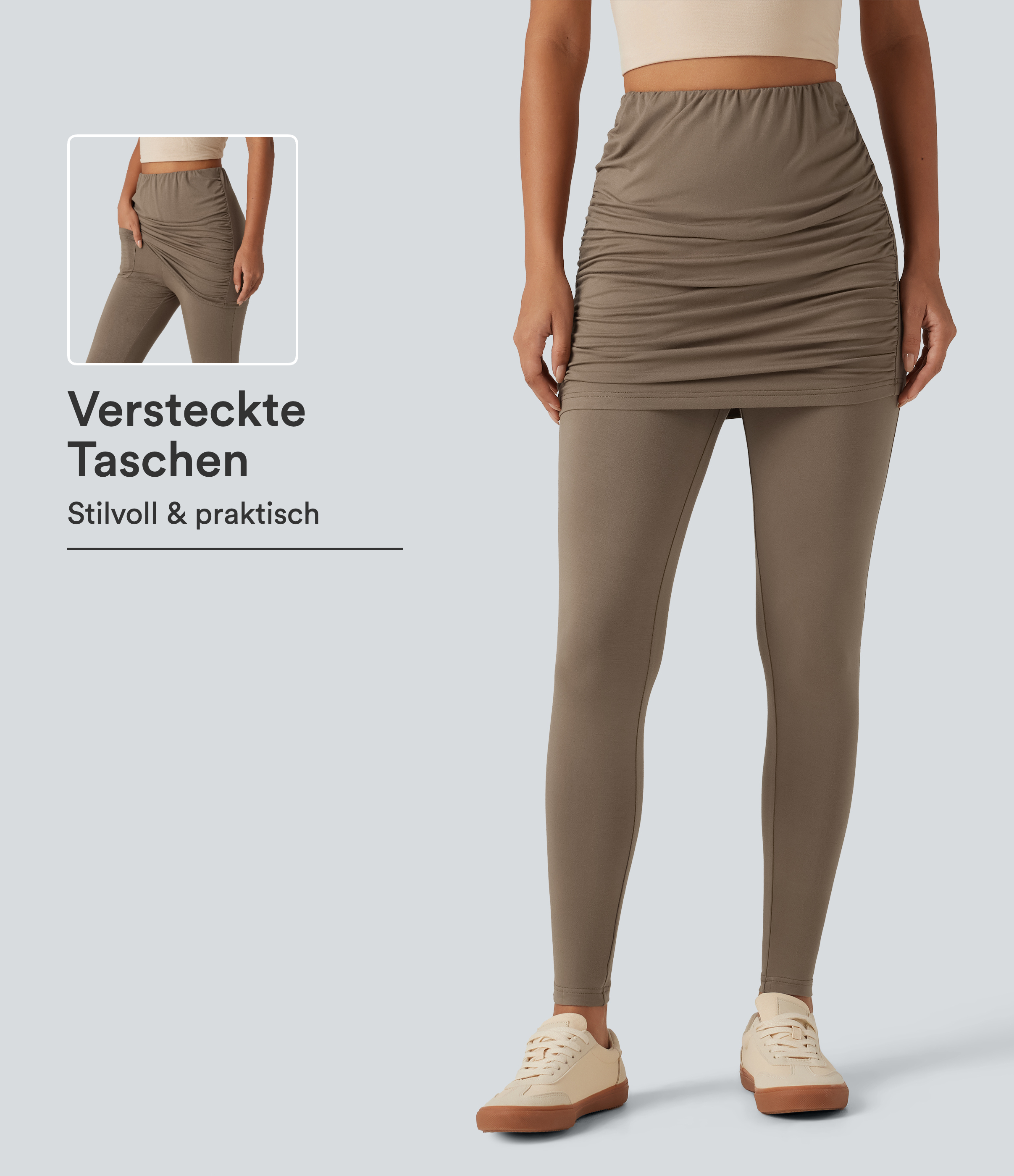 Lässige Leggings mit hohem Bund, Seitentasche und integriertem Minirock - skinny fit