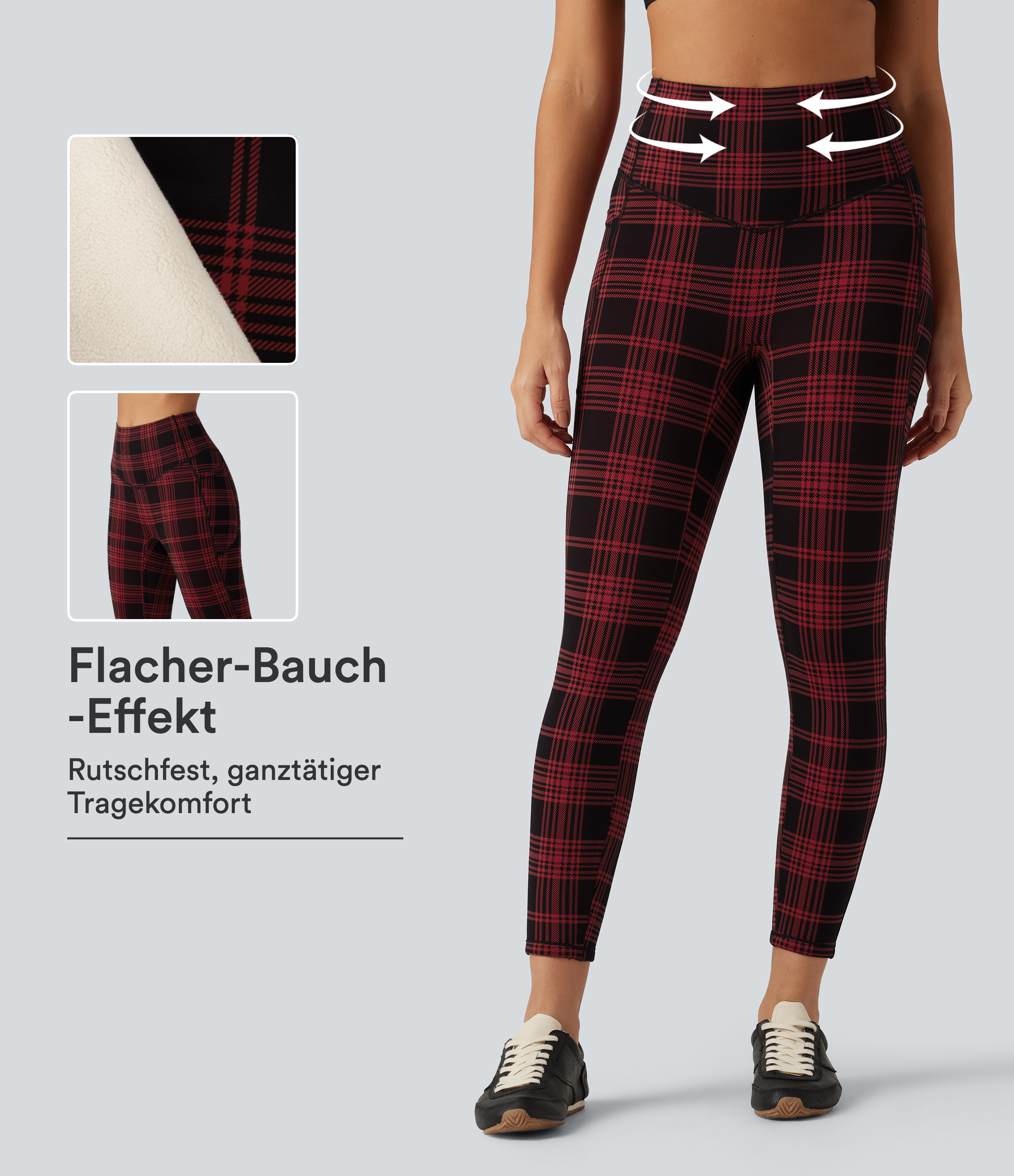 Halara UltraSculpt™ - Fleece-Workout-Leggings mit hohem Bund, Seitentaschen, Bauchkontrolle und Karomuster