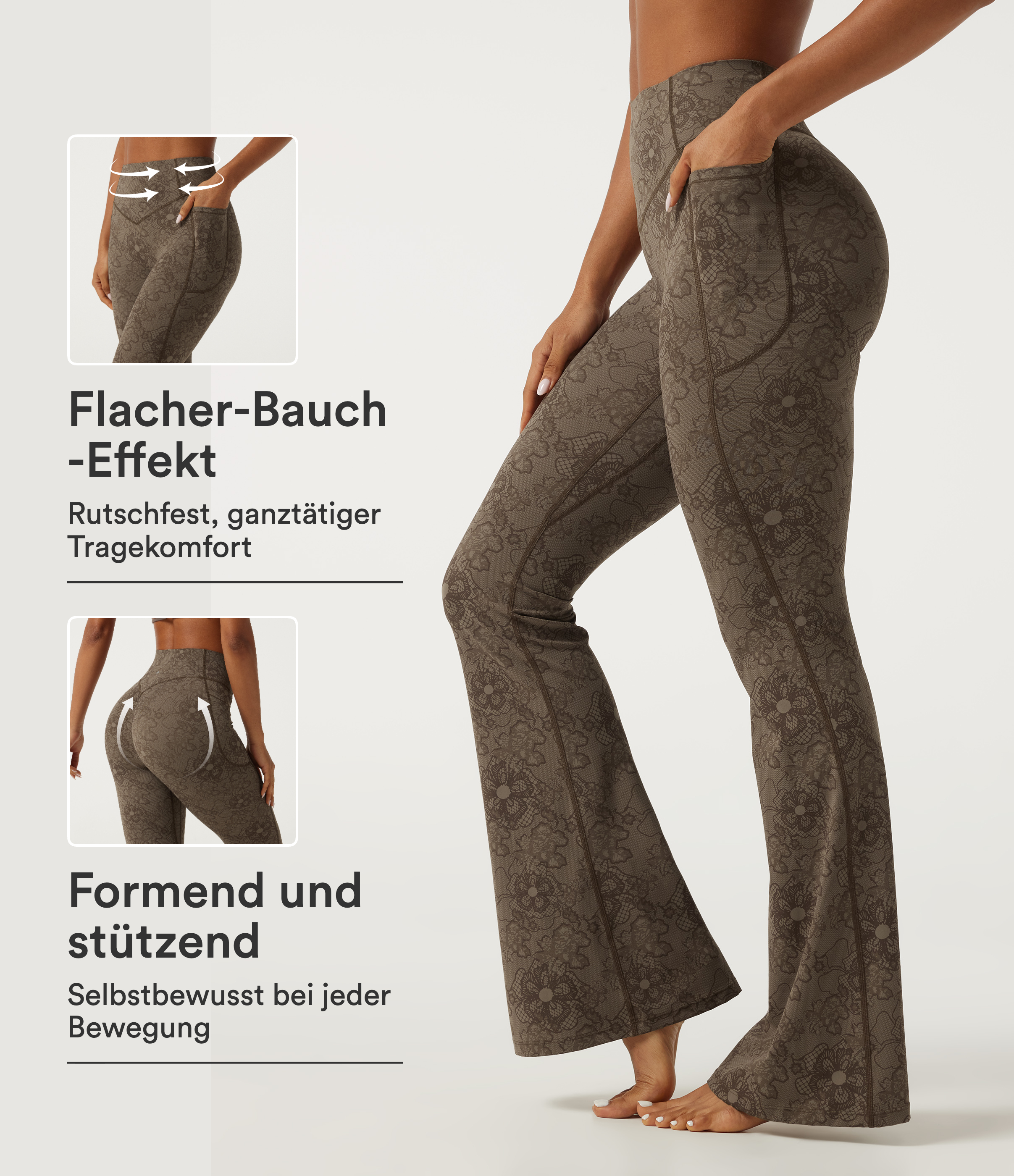Halara UltraSculpt™ - Ausgestellte Yoga-Leggings mit hohem Bund, Seitentaschen, Bauchkontrolle und Spitzenmuster - Po-Lifting