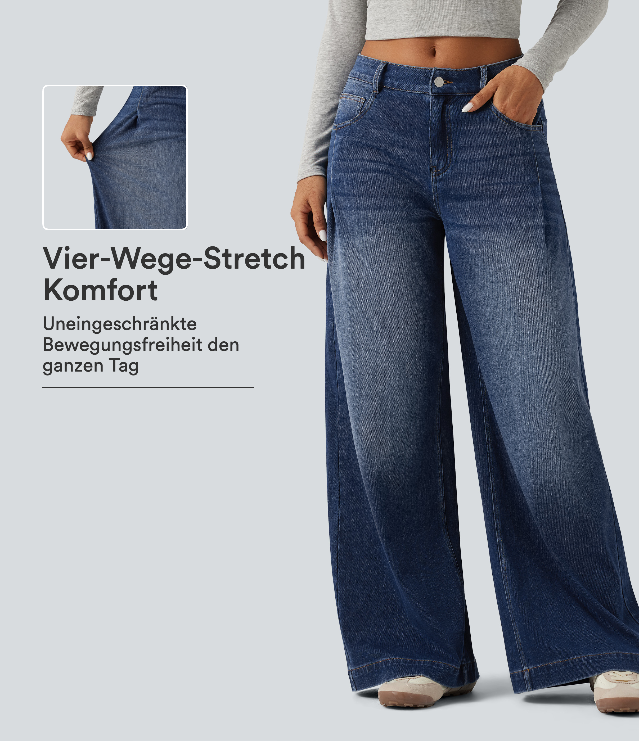 Halara Flex™ - Lässige Baggy-Jeans mit mittelhohem Bund und mehreren Taschen