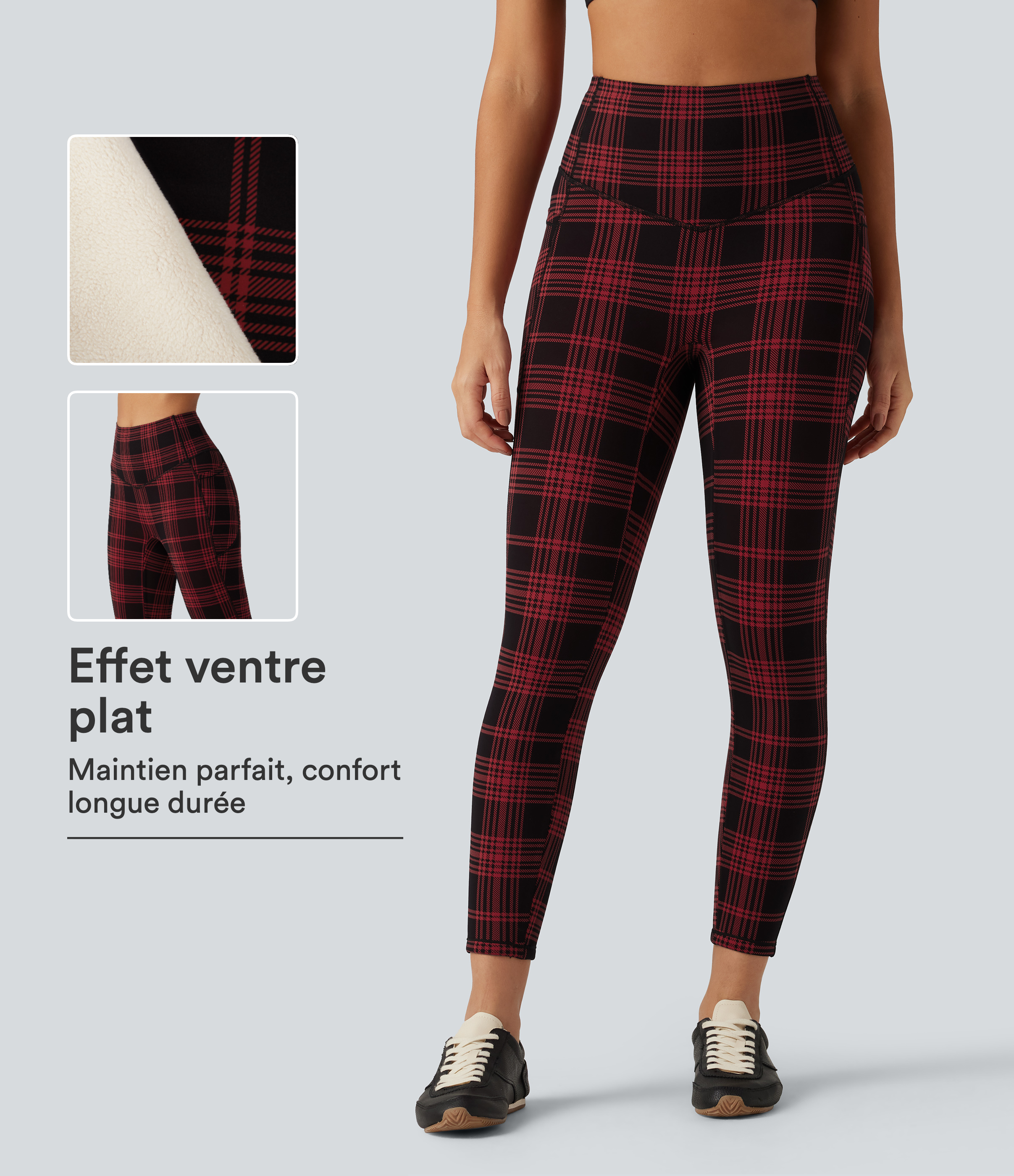 Legging de sport Halara UltraSculpt™ imprimé à carreaux, taille haute gainant et doublé polaire avec poches