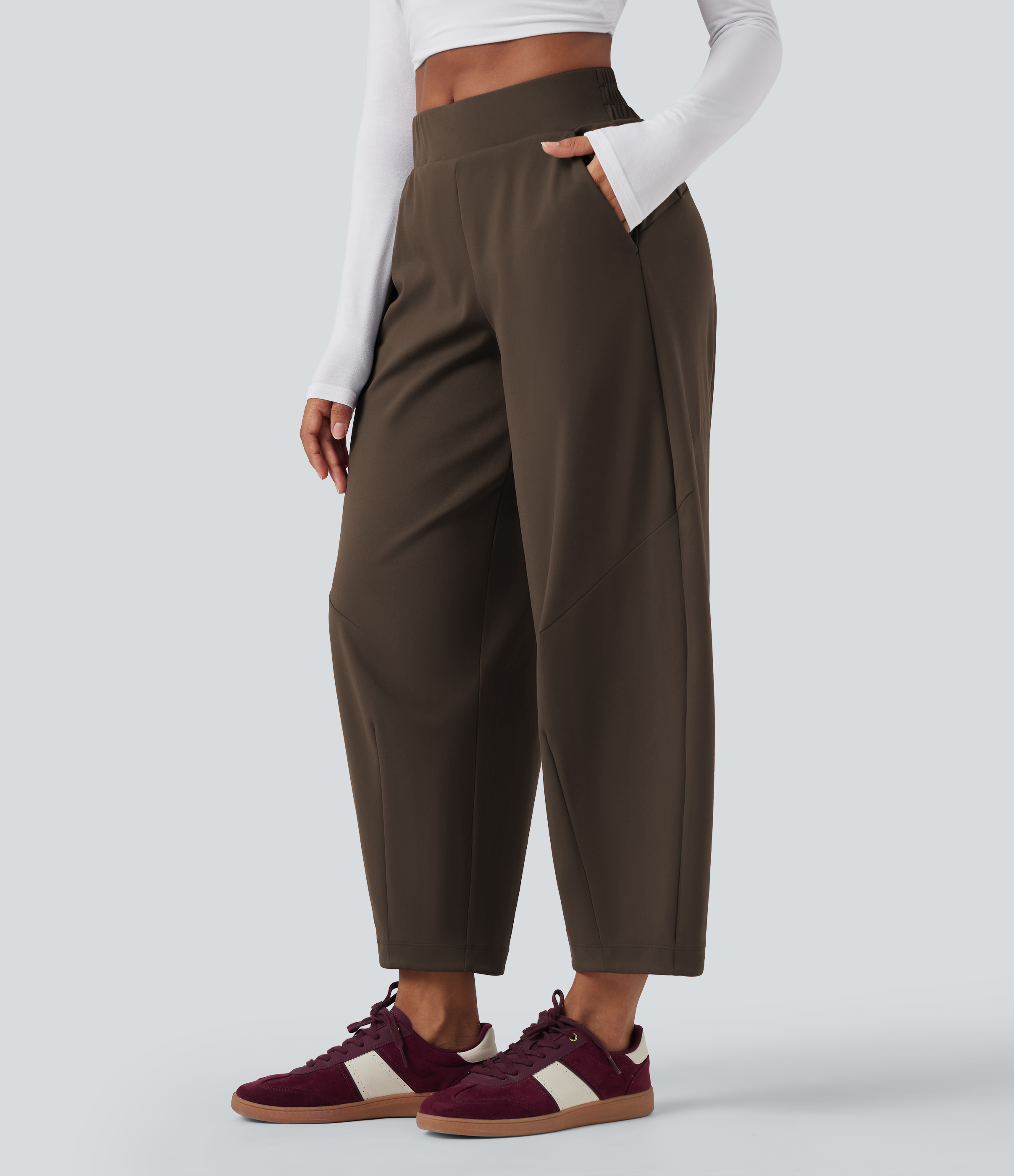 Chocolate Martini DayStretch Mid Rise Casual Barrel Leg Baggy 7/8 Pants with Pockets / 1