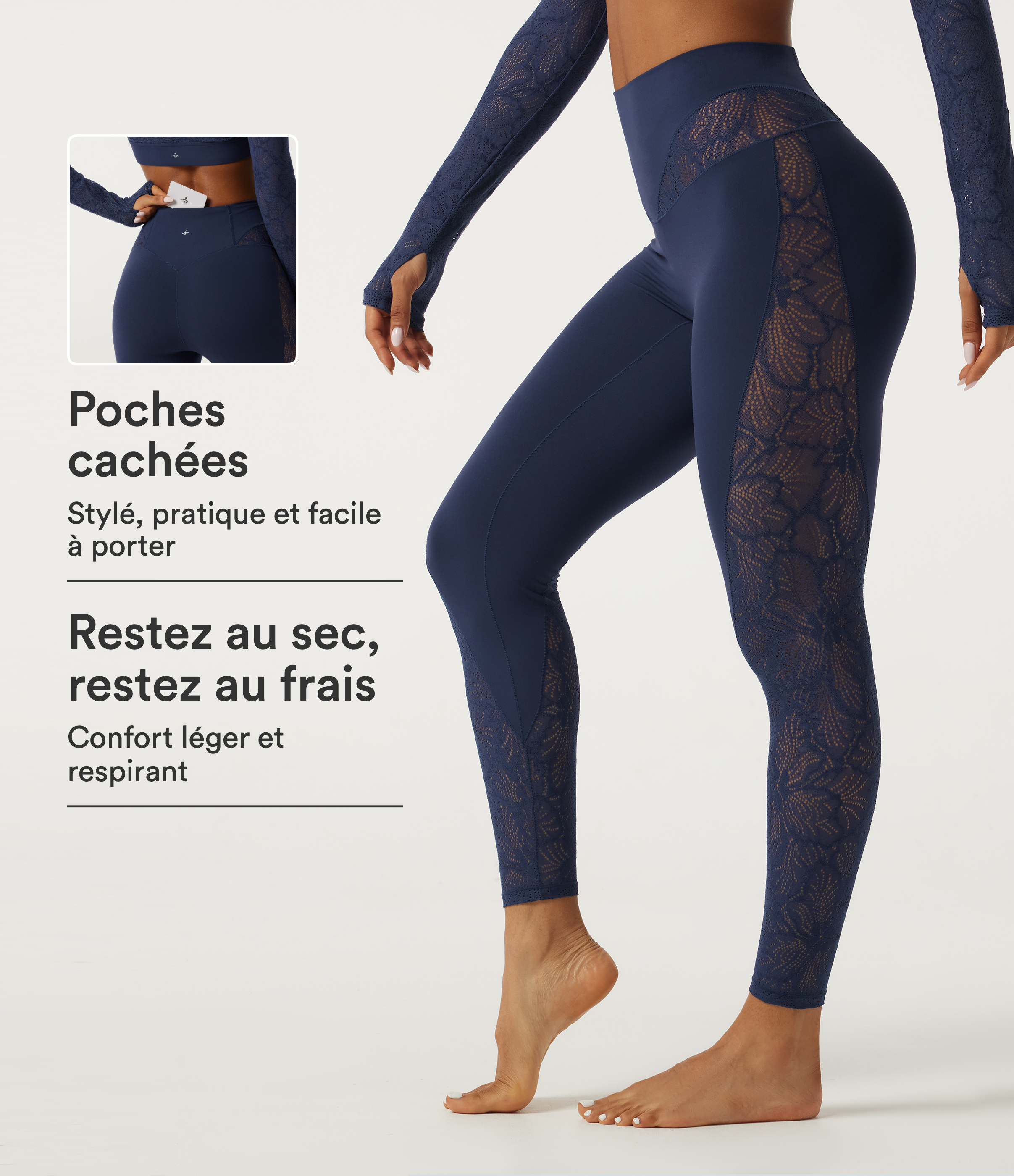 Legging de yoga SoftlyZero™ taille haute avec dentelle contrastée et poche