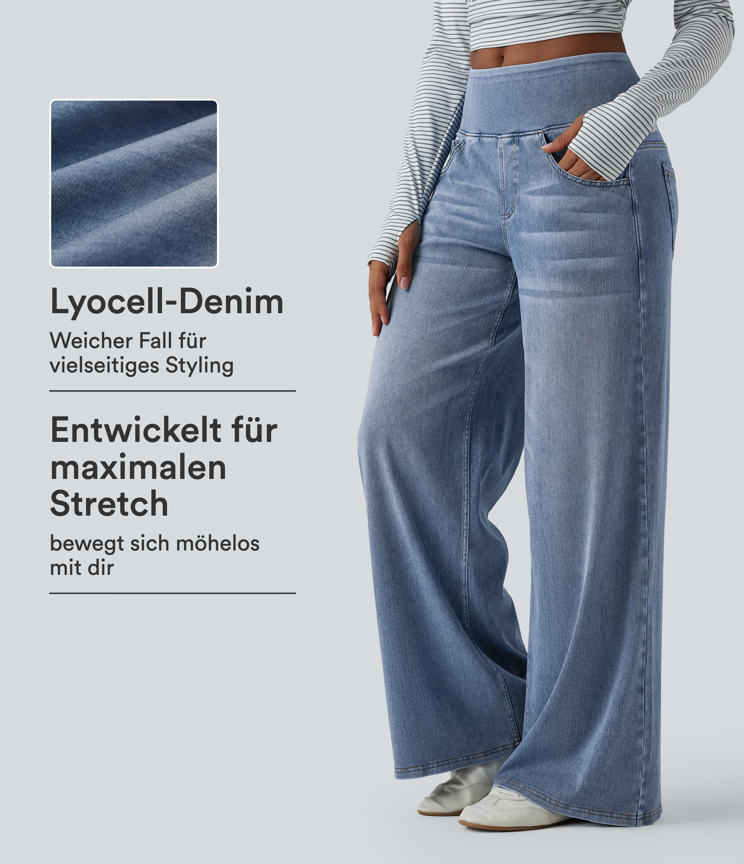 Halara Flex™ - Lässige, gewaschene Baggy-Jeans aus drapiertem Lyocell mit mittelhohem Bund, mehreren Taschen und weitem Bein