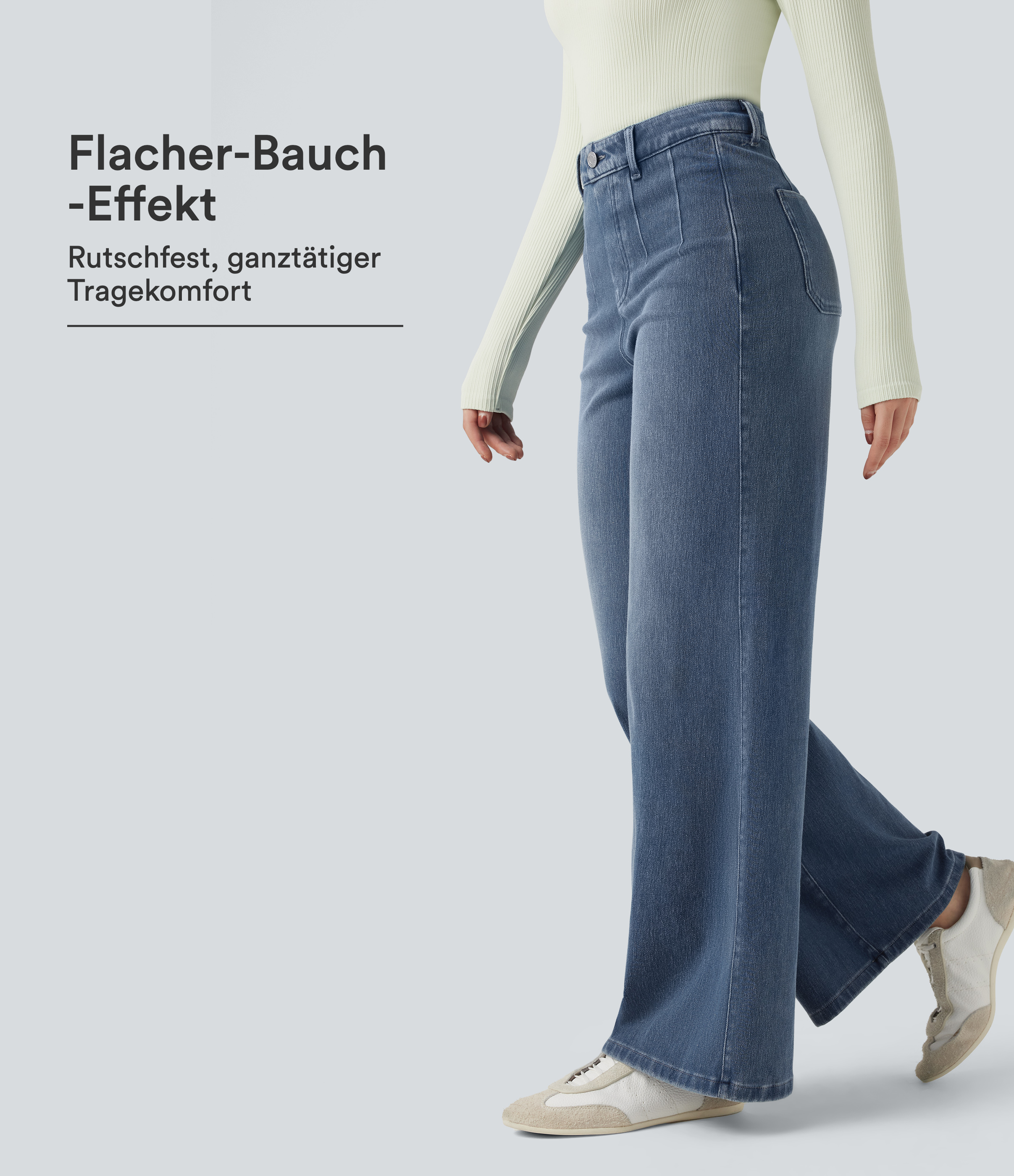 Halara Flex™ - Lässige Jeans mit mittelhohem Bund, Gesäßtaschen, Bauchkontrolle und weitem Bein