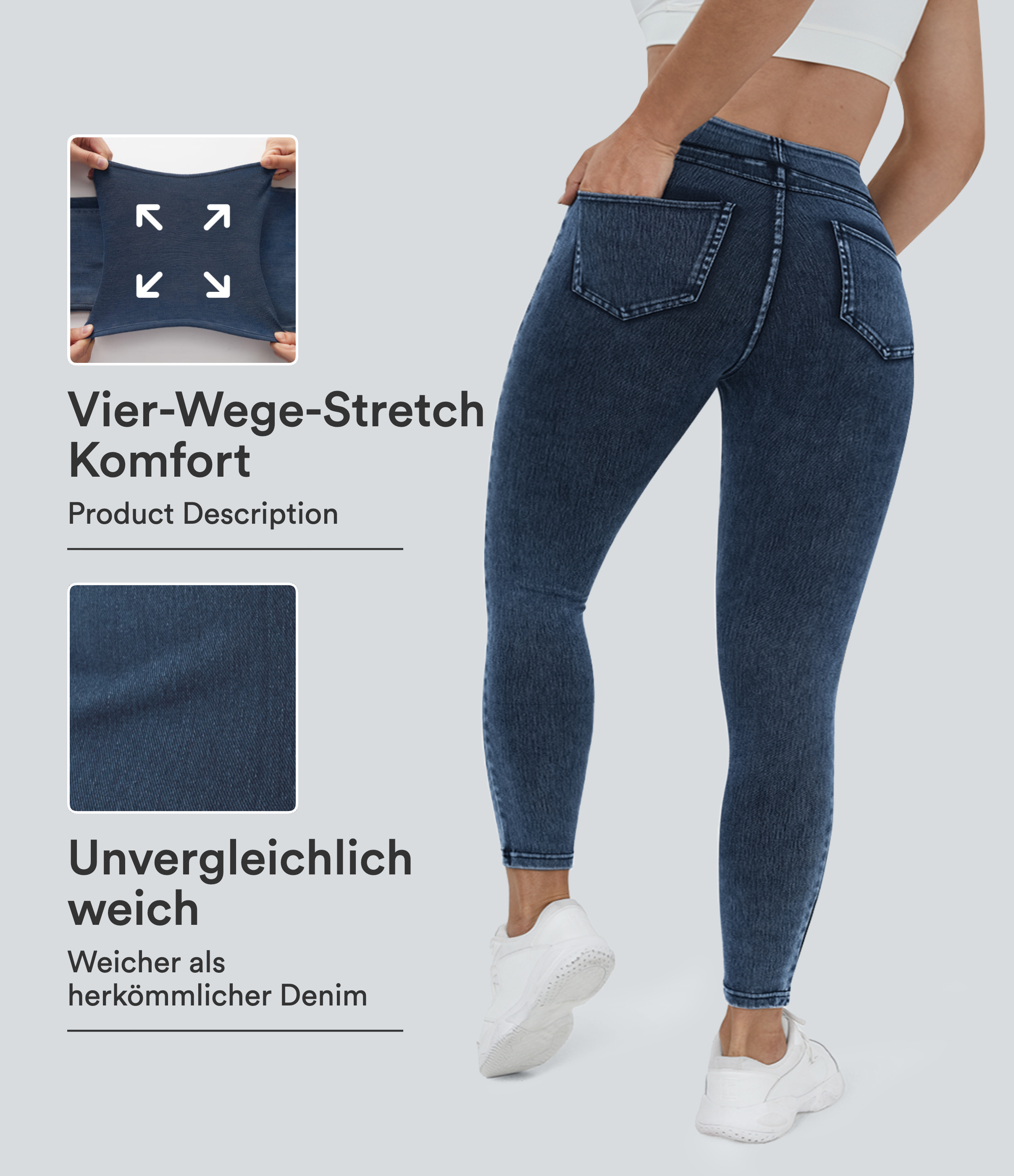 Halara Flex™ Plus Size Jeans Jeggings aus elastischem Strick-Denim mit hohem Bund und Gesäßtaschen