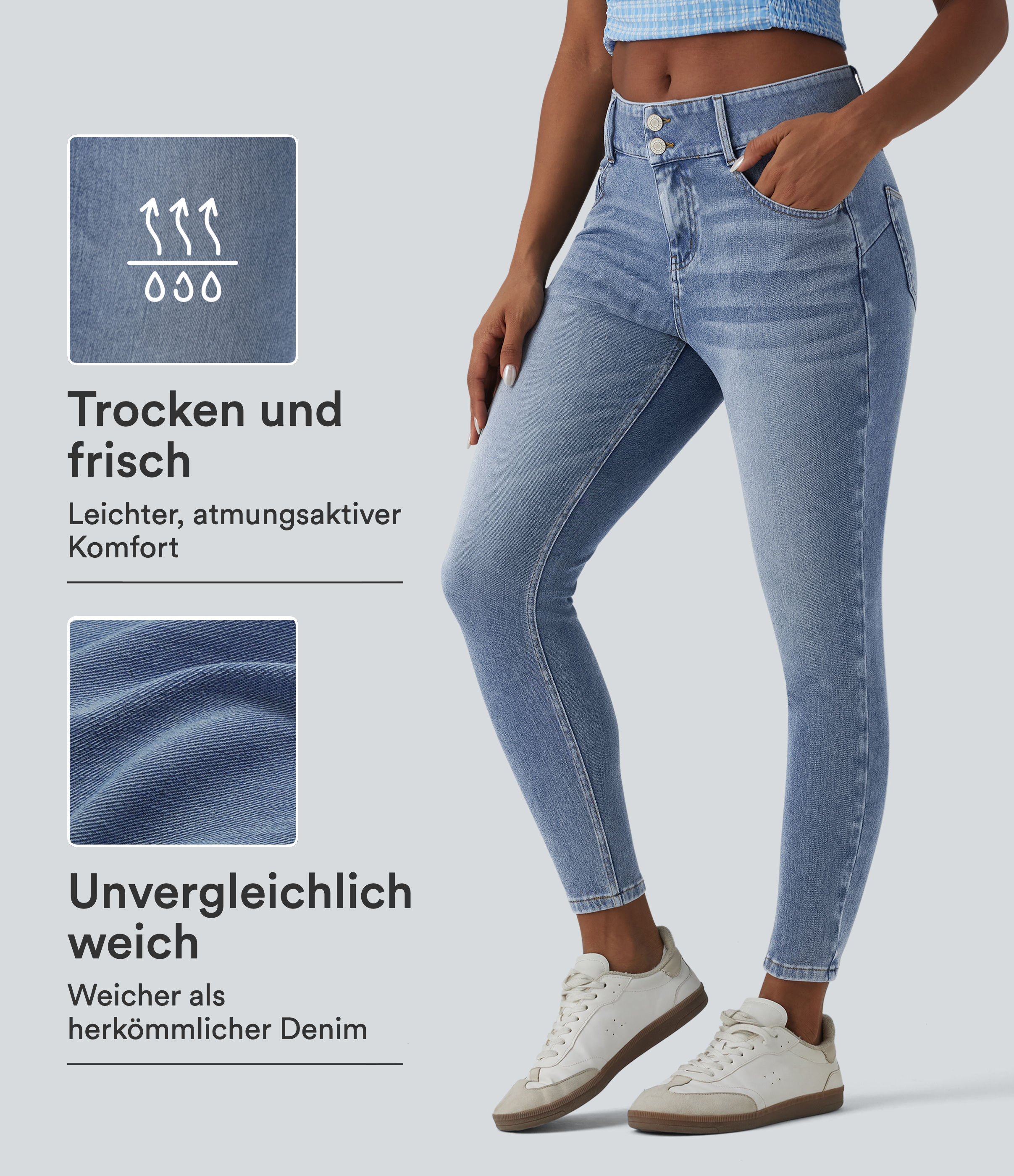 Halara Flex™ - Lässige Skinny-Jeans aus drapiertem Lyocell mit mittelhohem Bund und mehreren Taschen