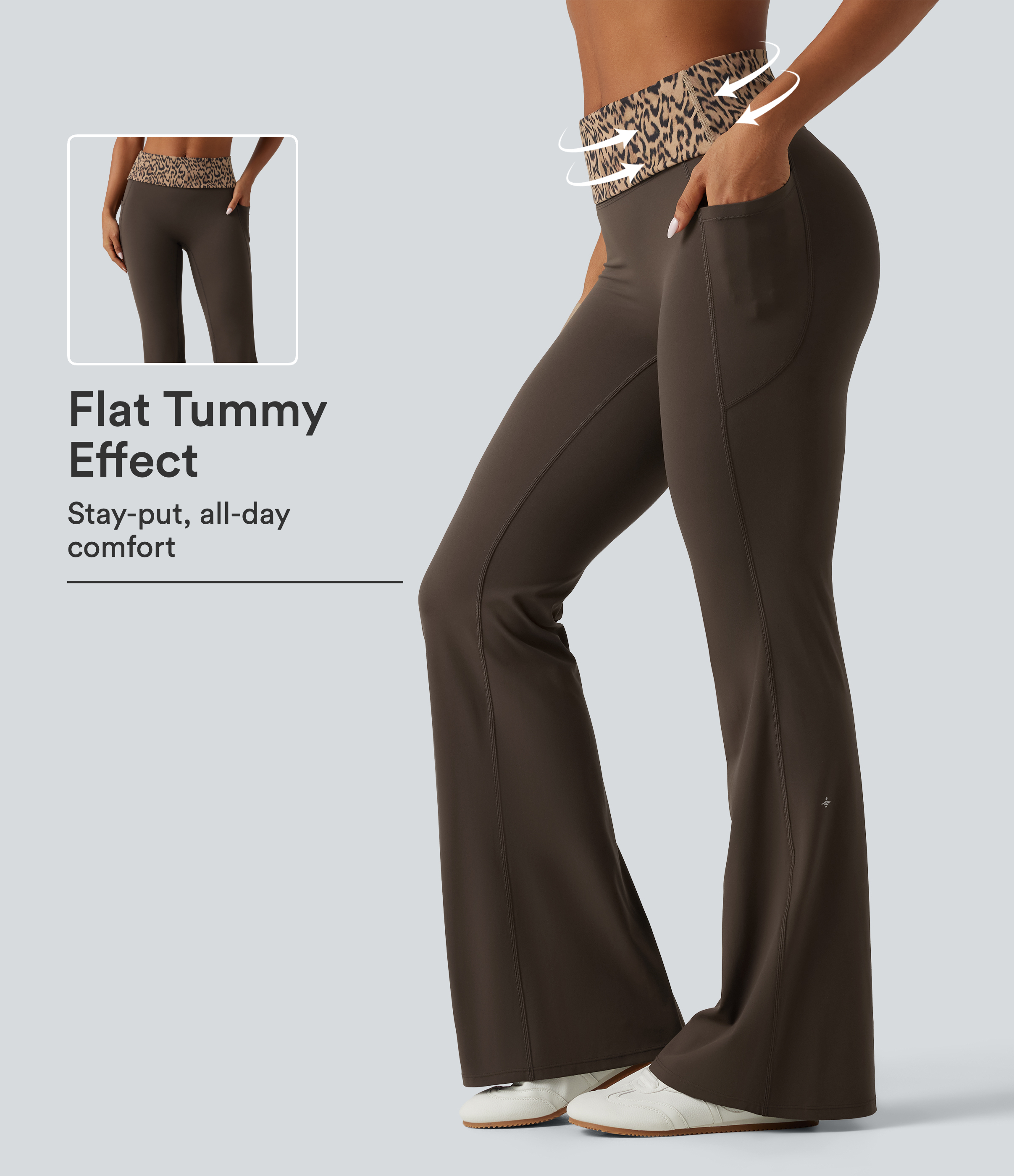 Halara UltraSculpt™ Mid Rise Foldover Tummy Control Leopard Print Flare Yoga Leggings with Pockets