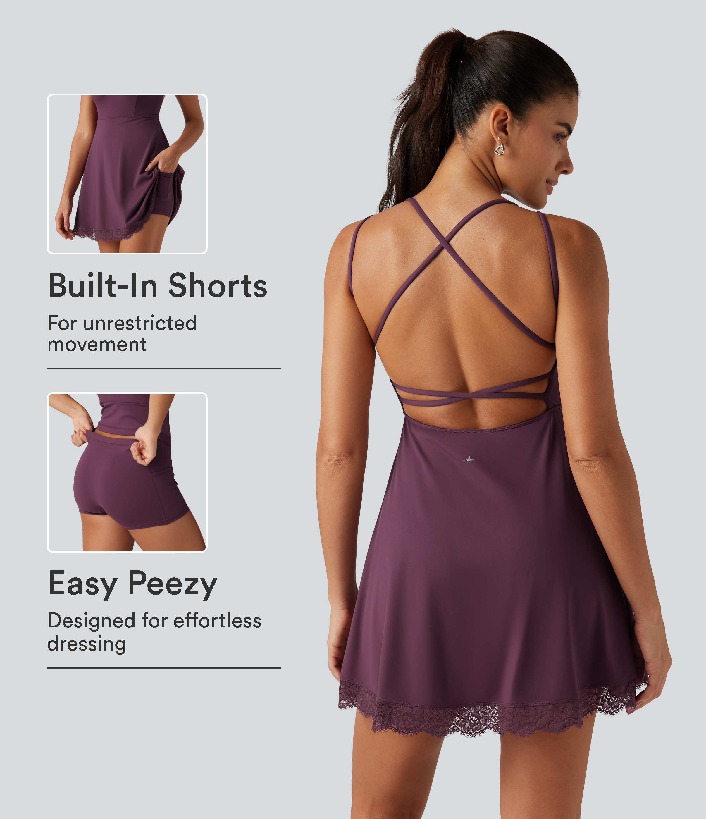 SoftlyZero™ Airy V Neck 2-in-1 Built-in Bra Contrast Lace InstantCool Mini Dance Dress with Pockets-Easy Peezy Edition