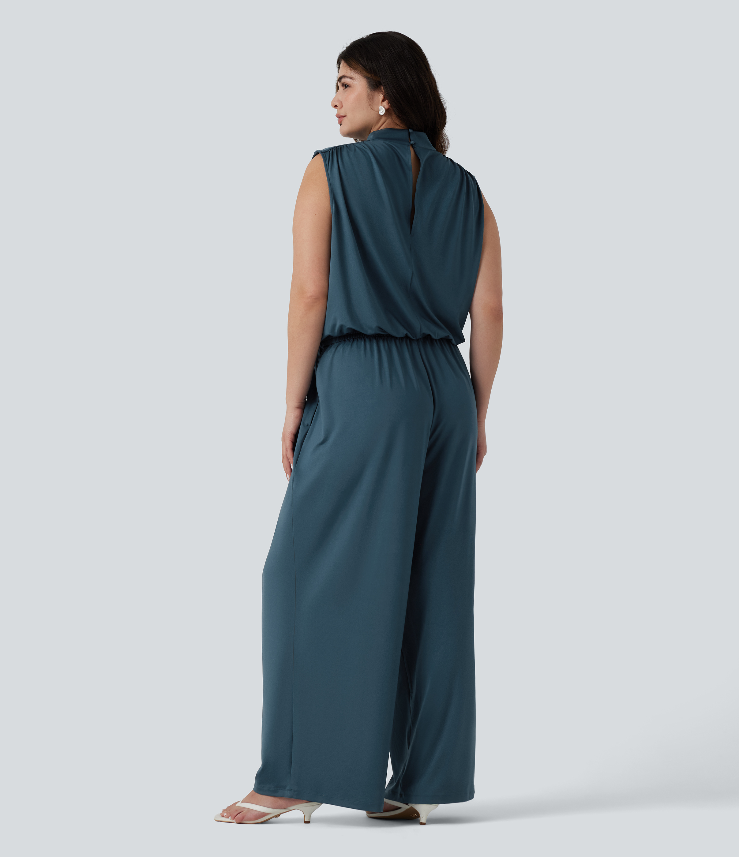 Balsam Plus Size Stand Collar Sleeveless Party Jumpsuit with Pockets-Easy Peezy Edition / 2
