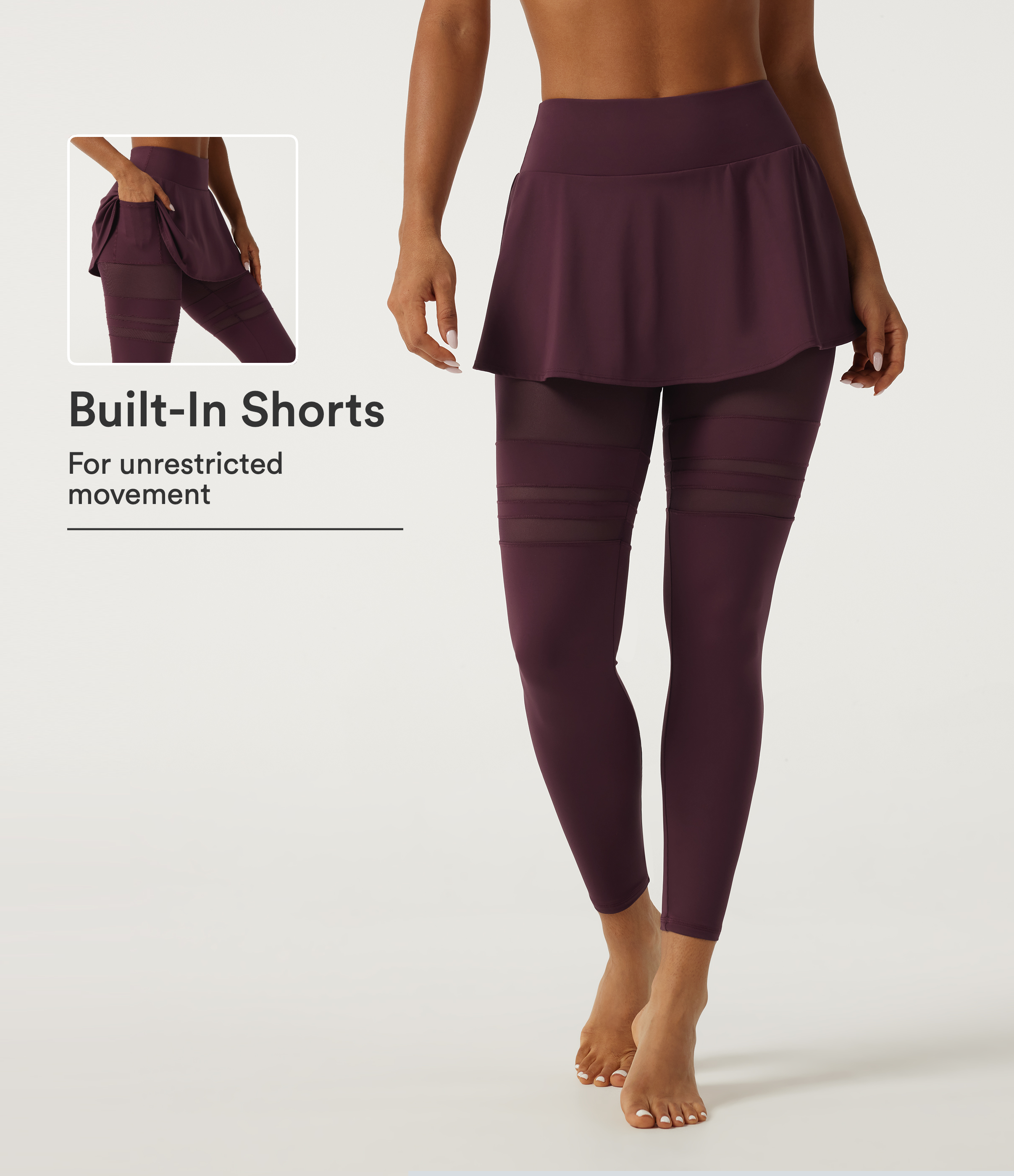SoftlyZero™ Airy Mid Rise Pleated Contrast Mesh Dance Skirted Leggings with Pockets