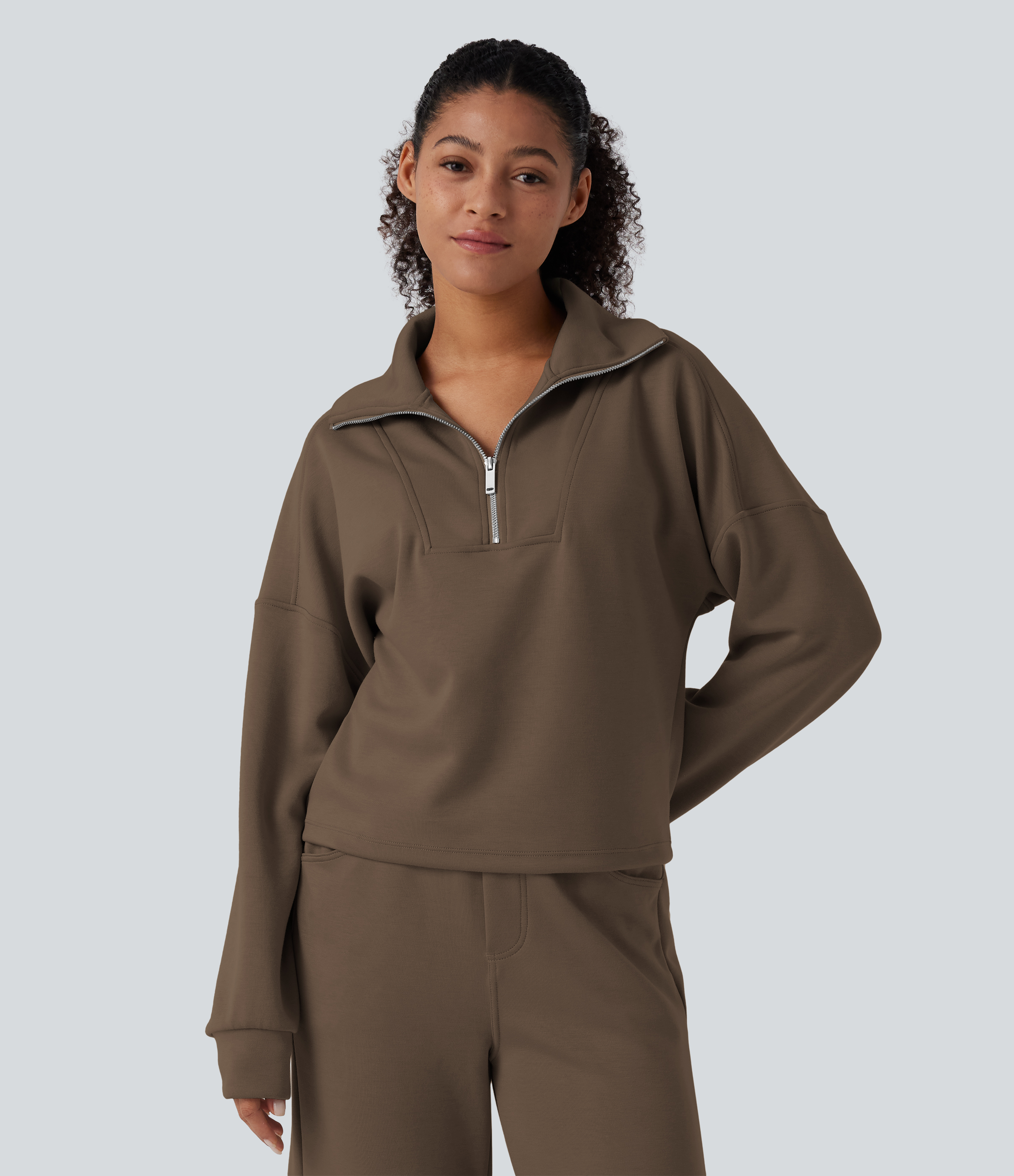 Mock Neck Half Zip Long Sleeve Work Sweatshirt