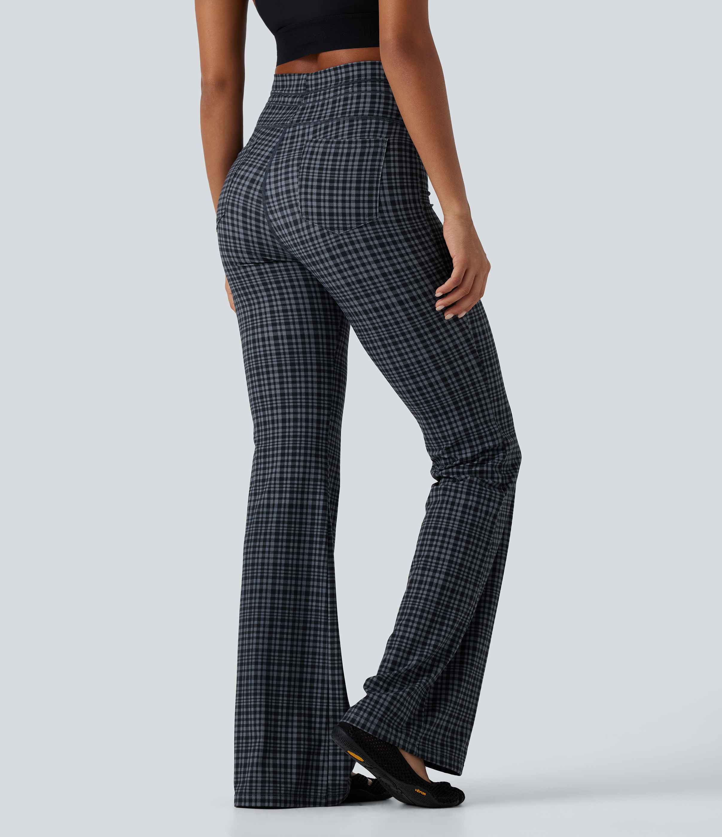 Halara UltraSculpt™ High Waisted Drawstring Plaid InstantCool Light Support Bootcut Yoga Pants with Pockets